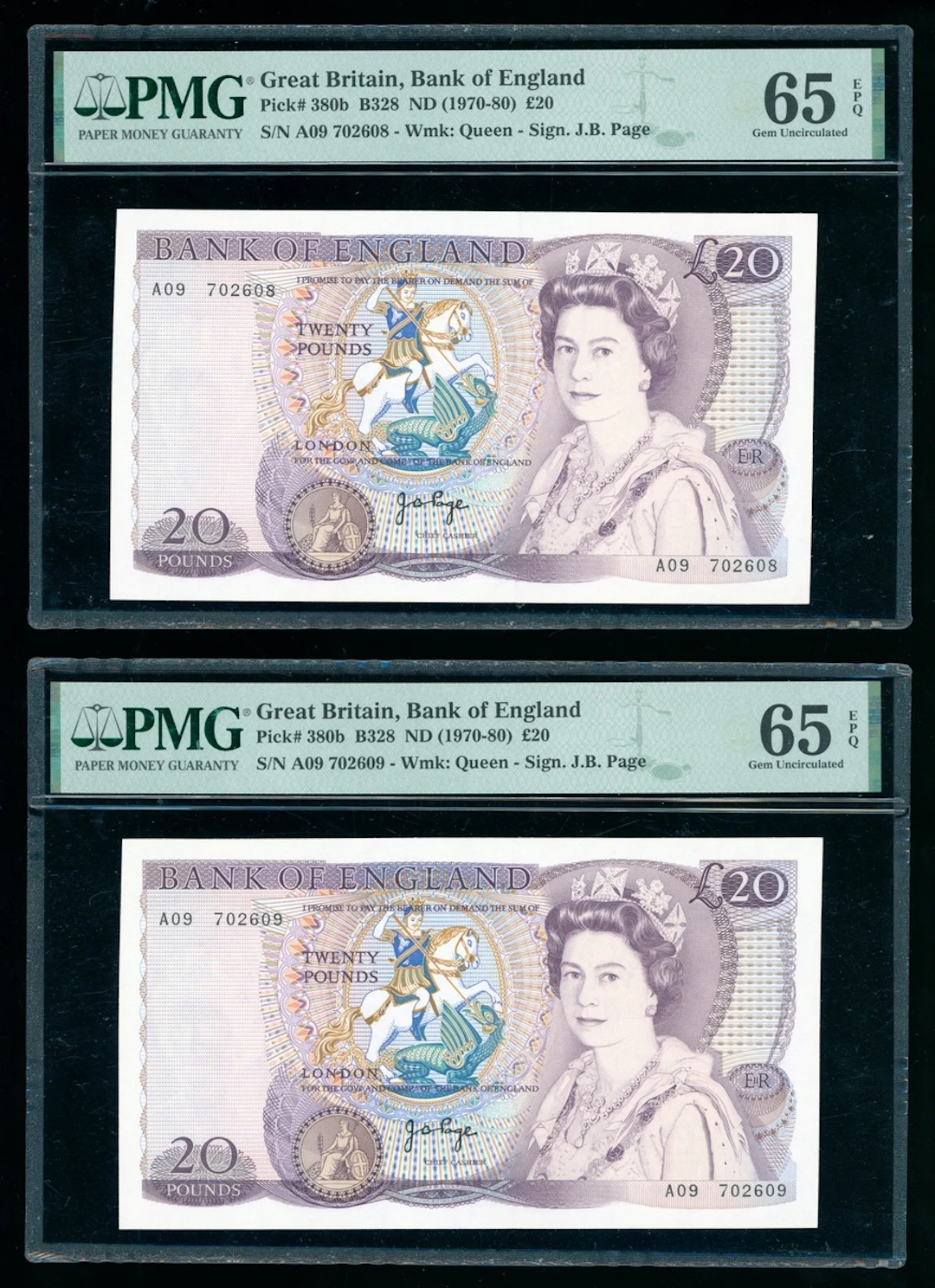 Bank of England, Great Britain, consecutive pair £20, ND (1970-80)