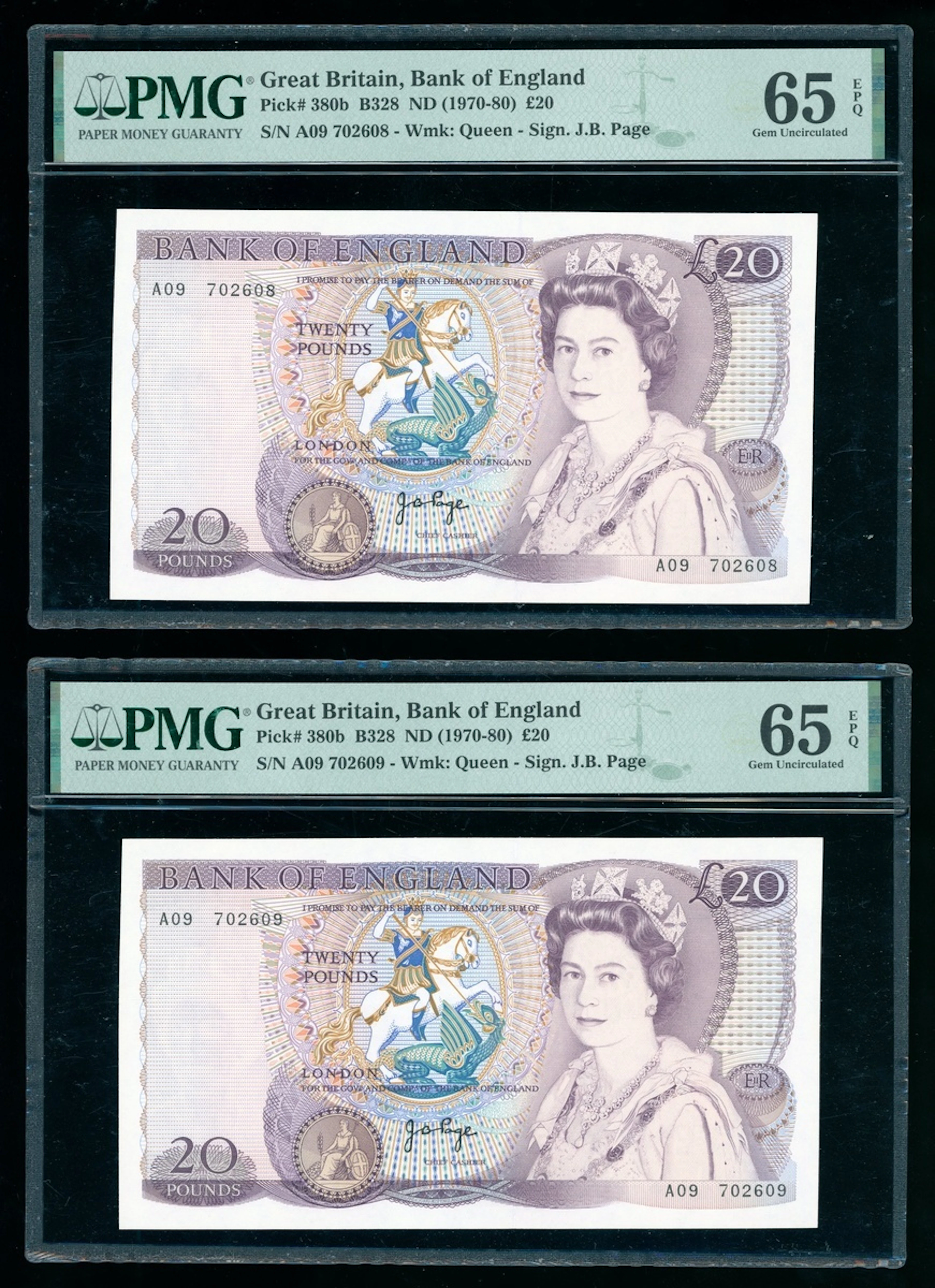 Bank of England, Great Britain, consecutive pair £20, ND (1970-80)