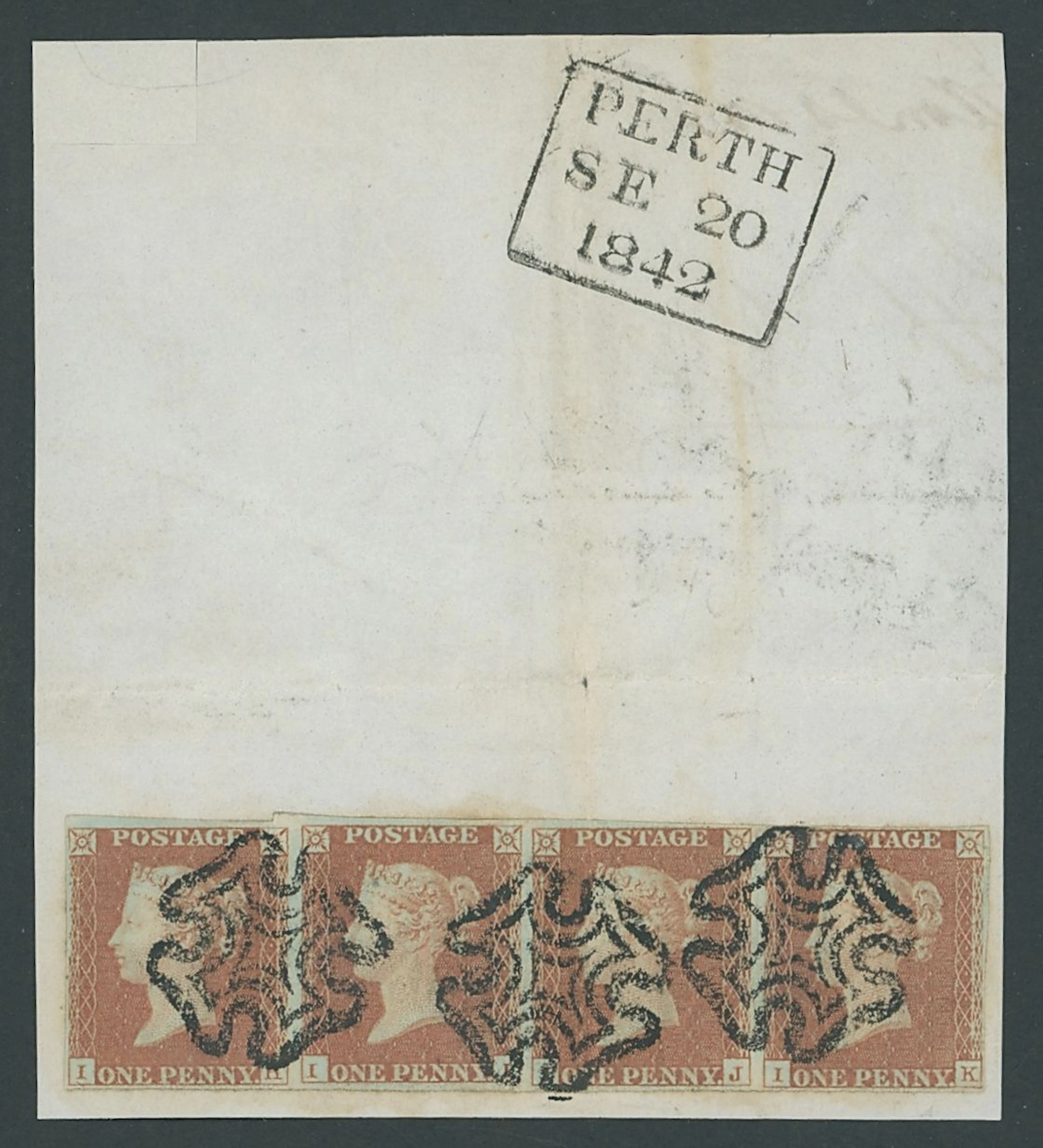 Great Britain 1841-53 One Penny Red-Brown Plate 20: IH-IK, horizontal