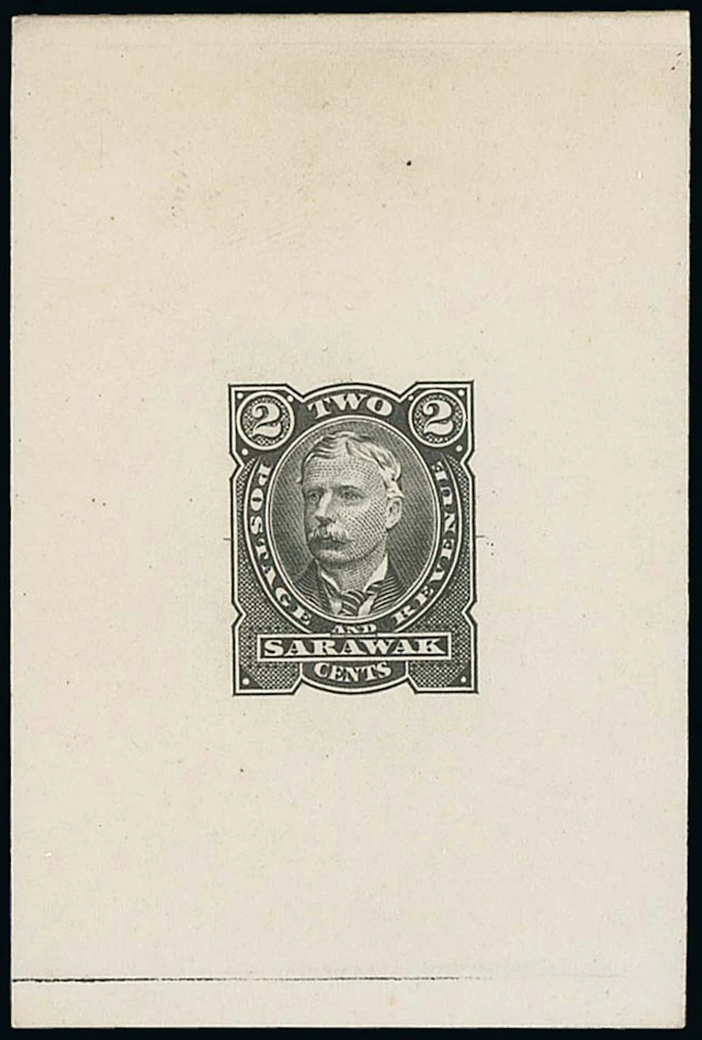 Sarawak 1895 Perkins Bacon Issue Die Proofs 2c. in black on surfaced