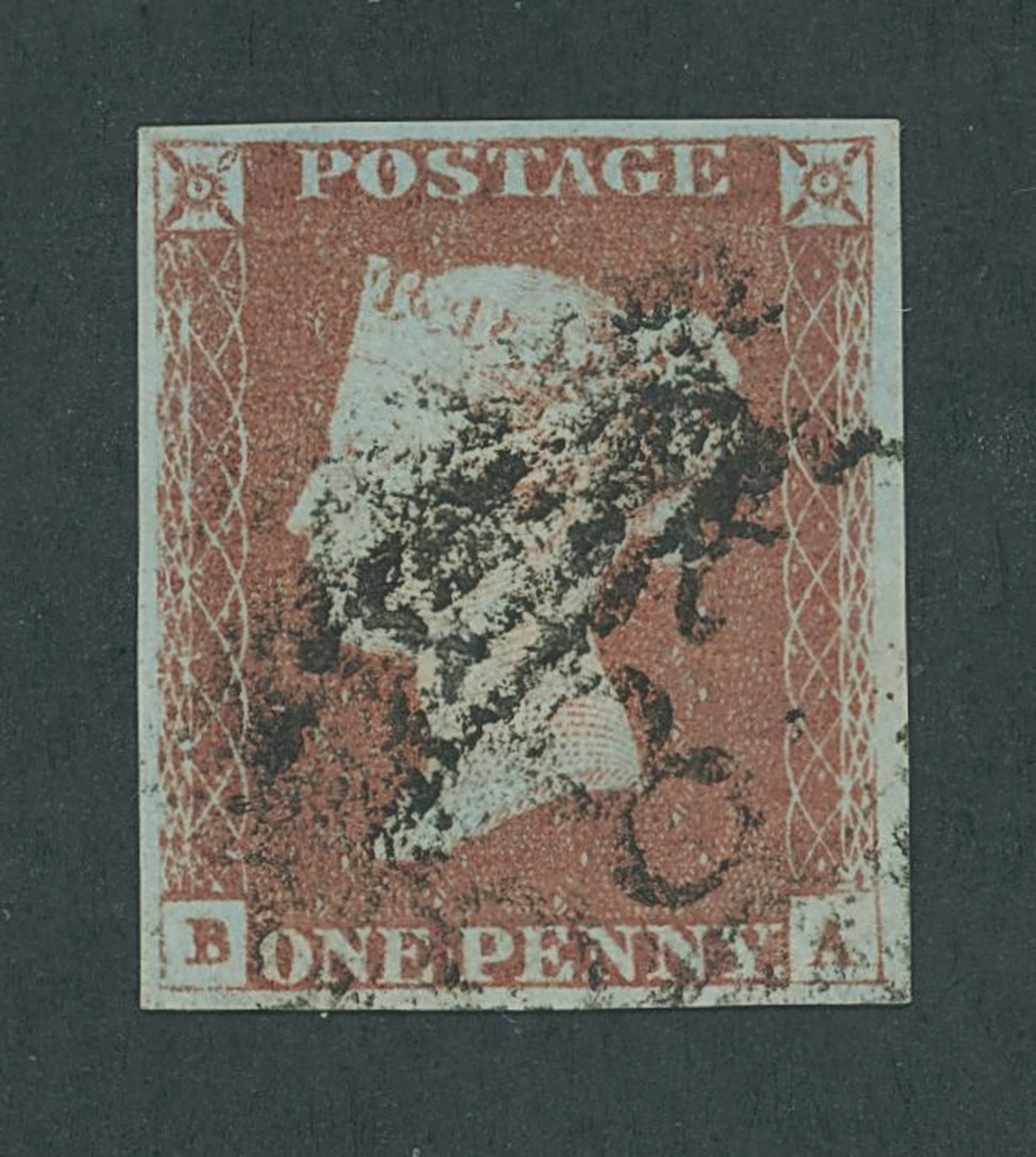 Great Britain 1841-53 One Penny Red-Brown Plate 77b: BA, 'B blank'
