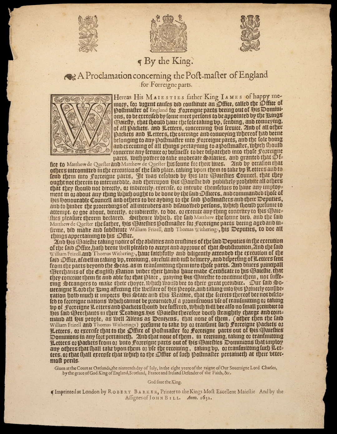Great Britain Postal History King Charles I Proclamation for 'Foreign