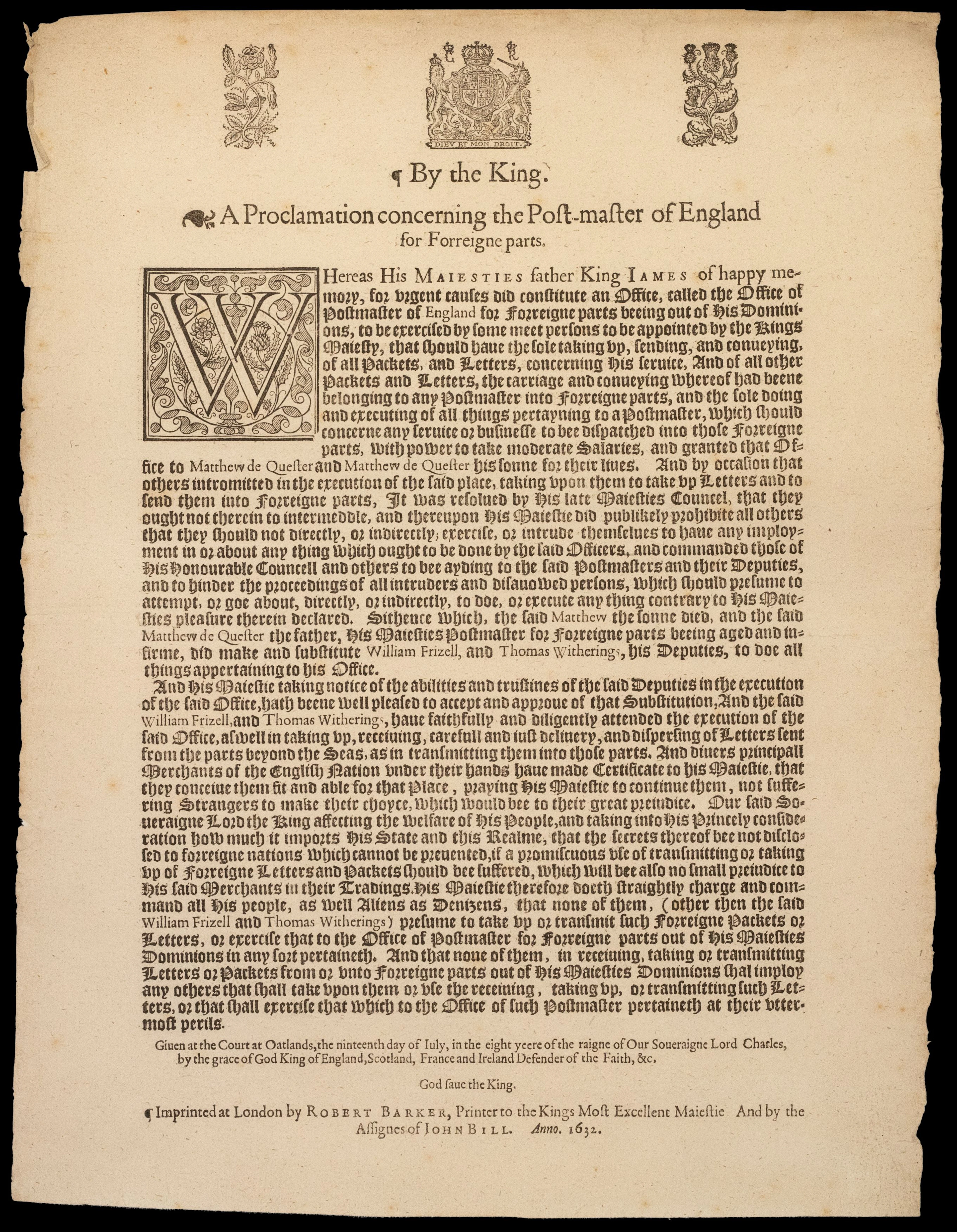 Great Britain Postal History King Charles I Proclamation for 'Foreign