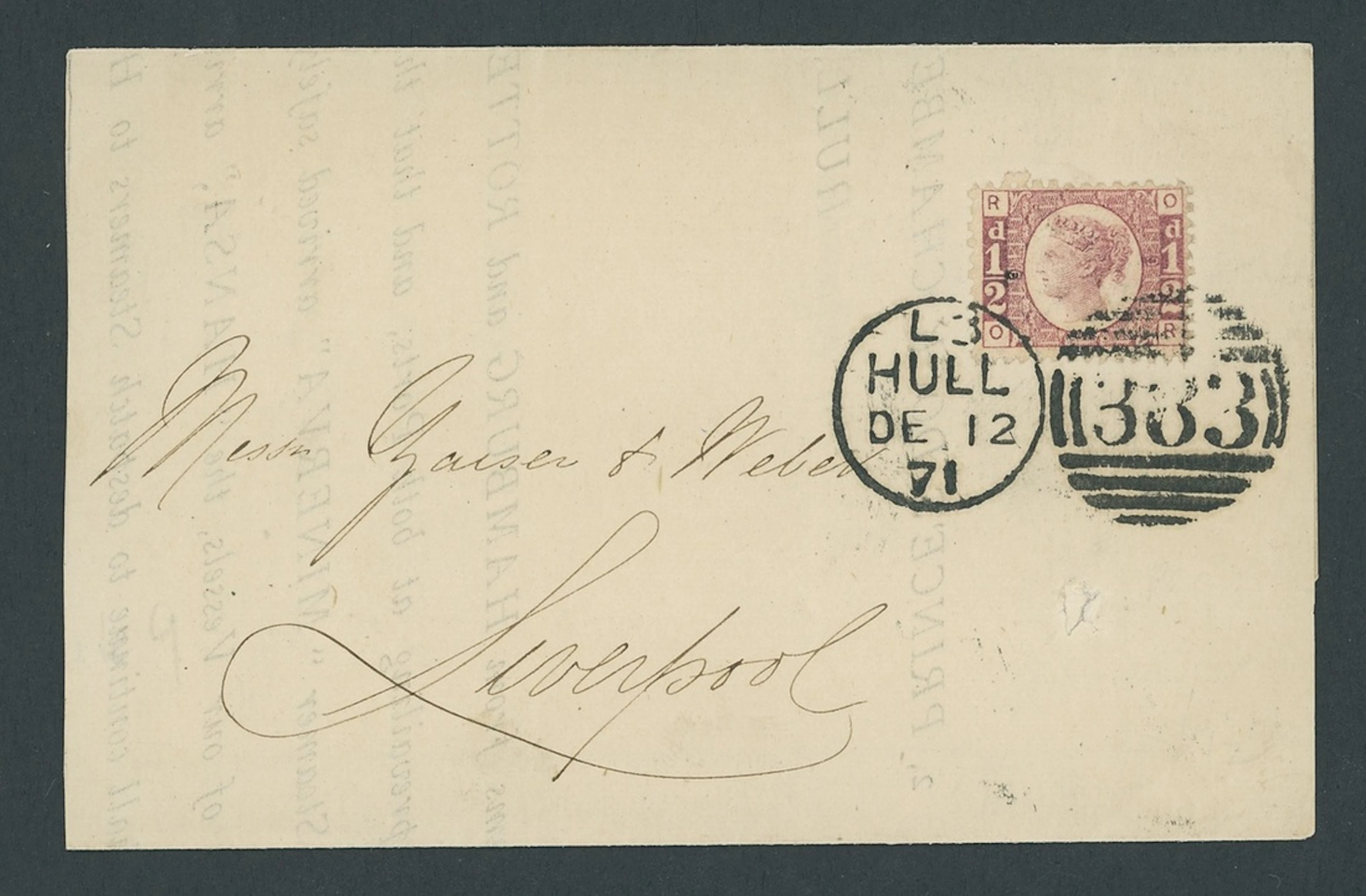 Great Britain 1870-79 Halfpenny Plate 9: OR, tied to part entire letter