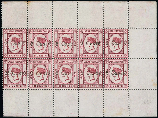 Labuan 1885 (June) Surcharges "2 cents" on 8c. carmine, a complete