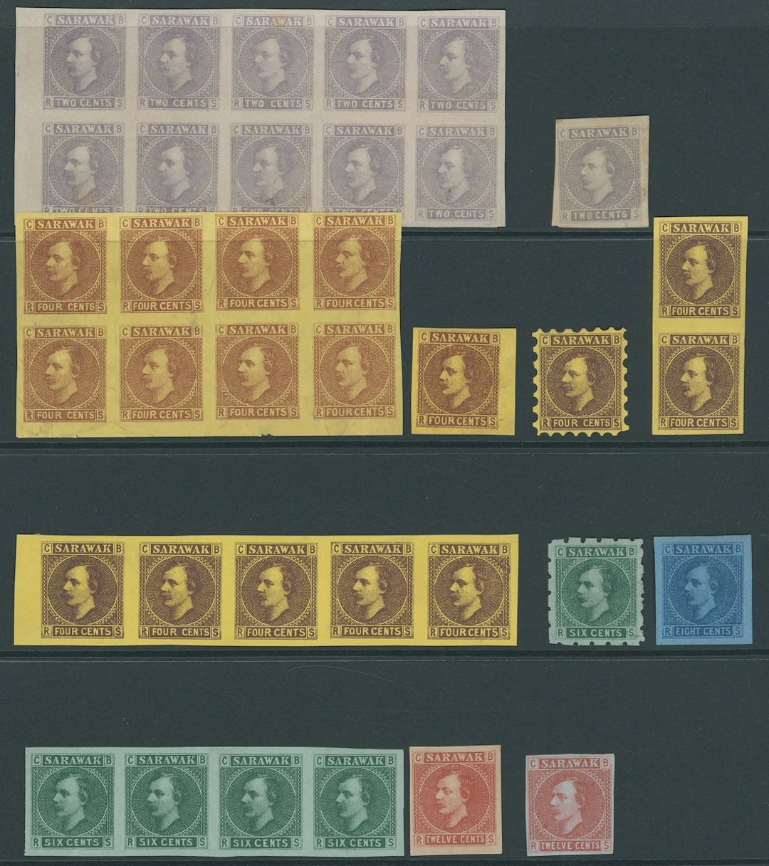 Sarawak 1875 Sir Charles Brooke Imperforate Plate Proofs 2c. mauve