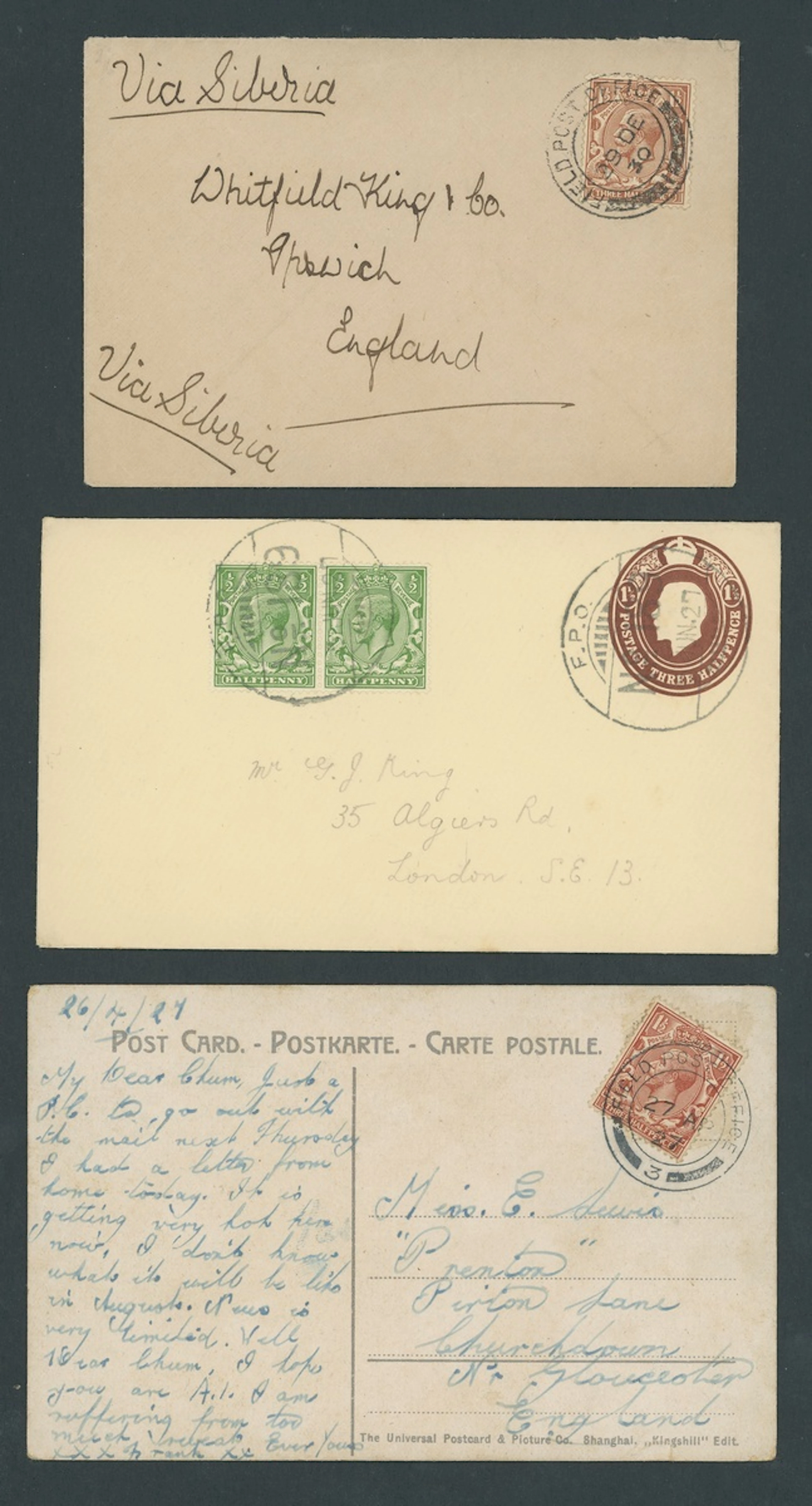 Hong Kong Covers and Cancellations Shanghai Defence Force 1927-30