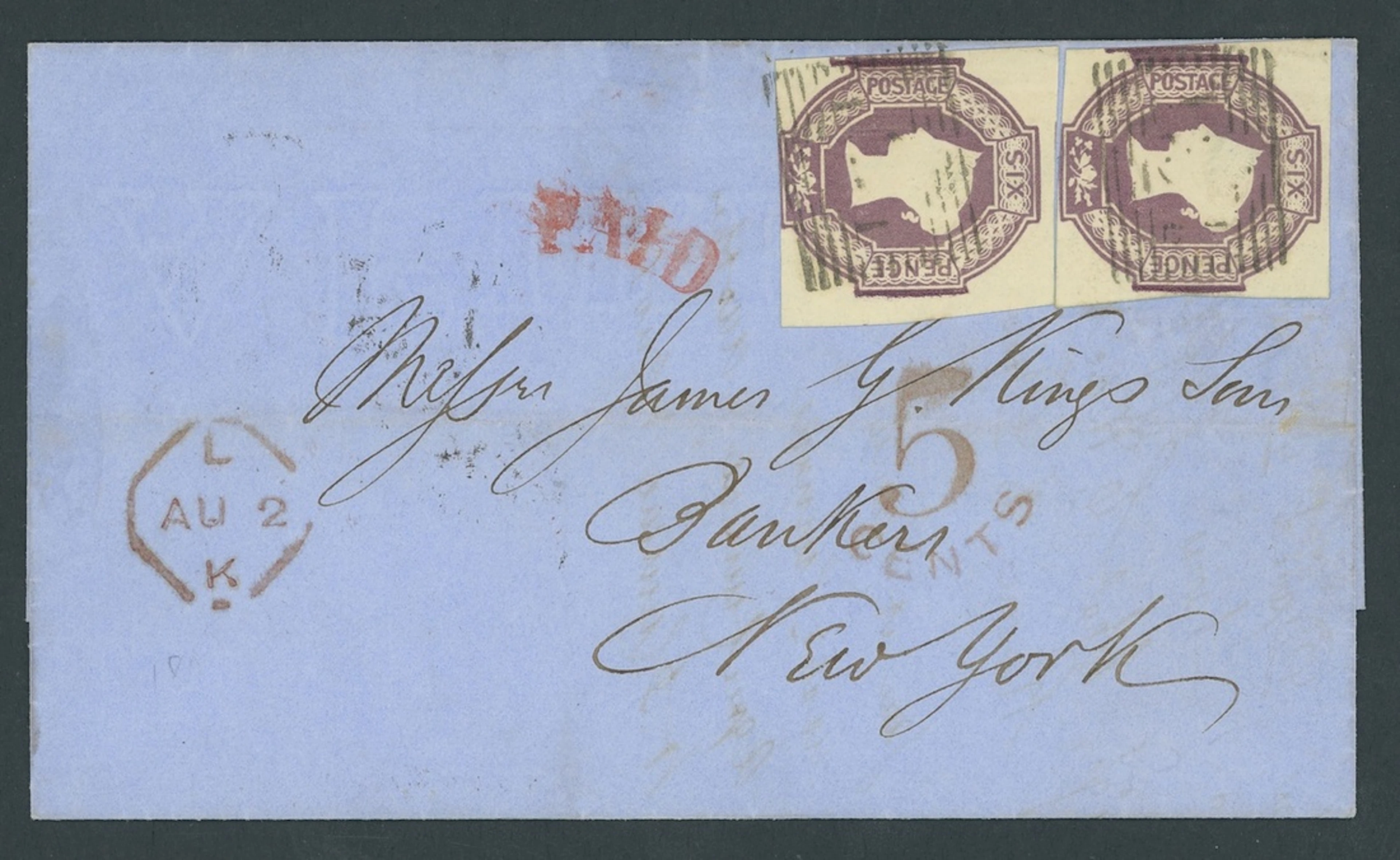 Great Britain 1847-54 Embossed 6d. dull lilac, two singles cut square