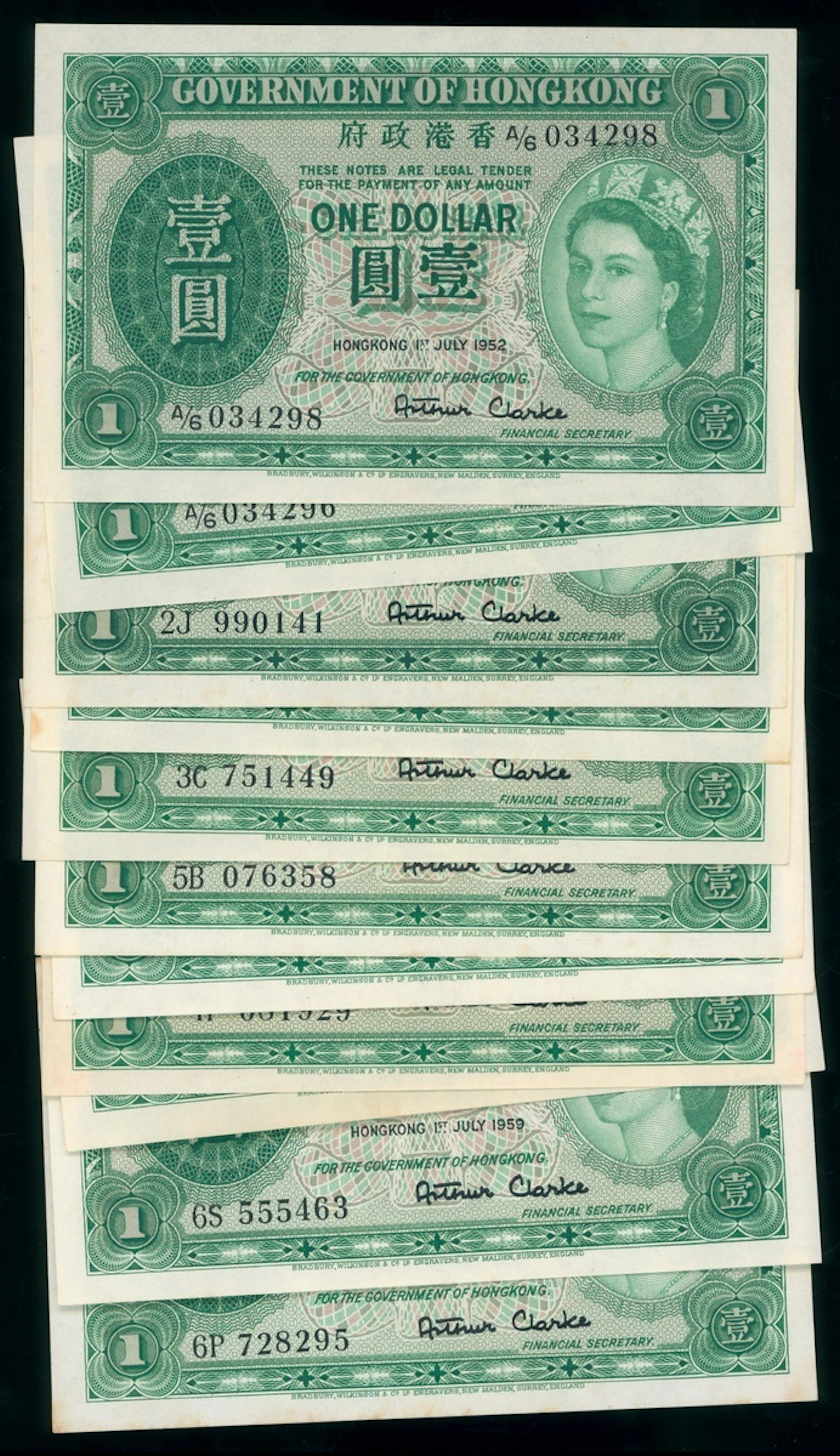Government of HongKong, $1 (11), including 1952 (2), 1956 (2), 1957