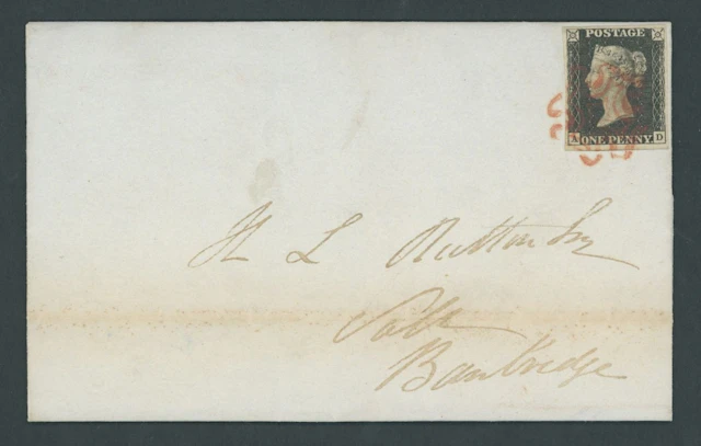 Great Britain 1840 One Penny Black Plate 7 AD, four clear margins
