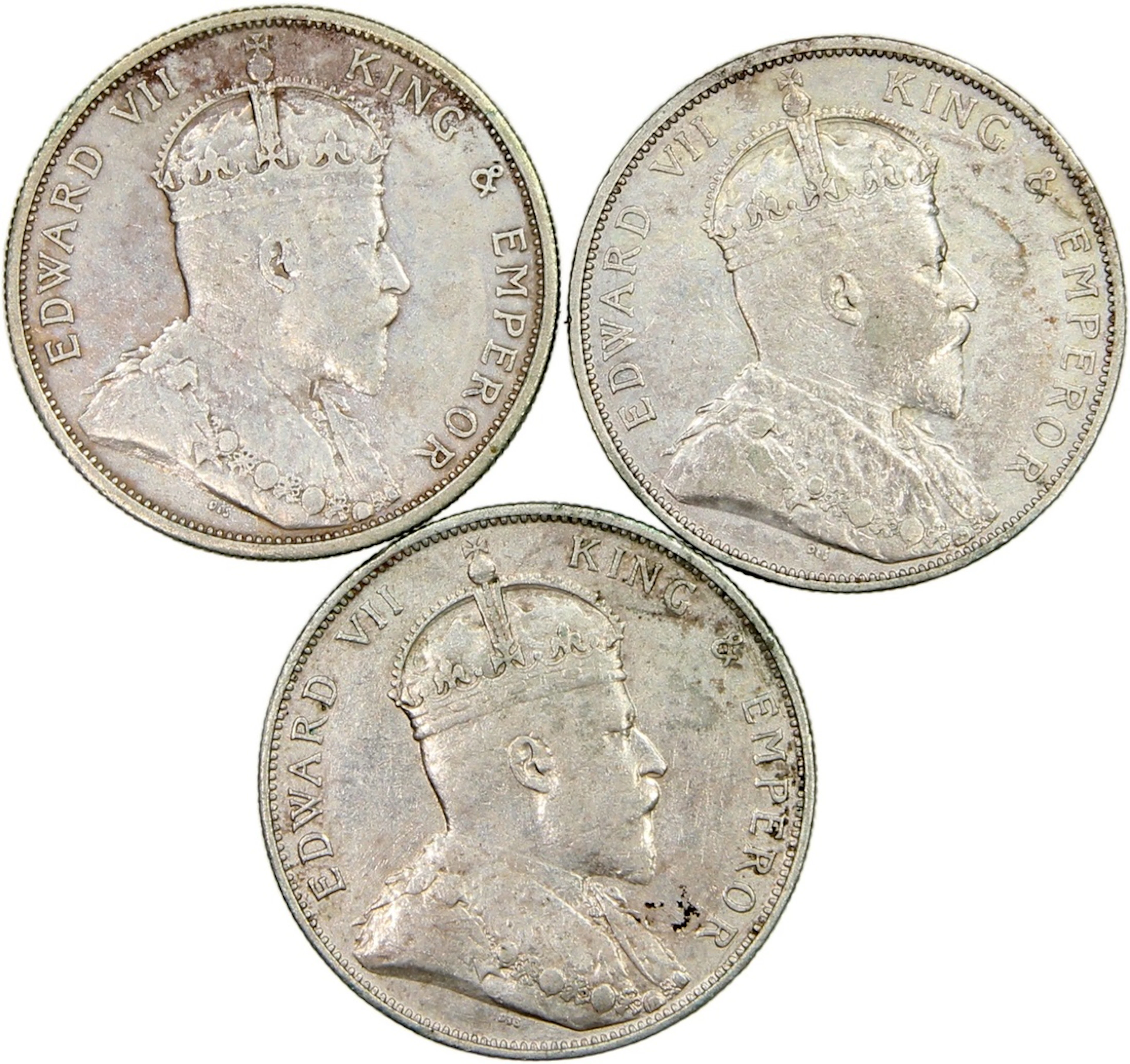 Hong Kong, Edward VII, 50 cents (3), 1902, 1904, 1905