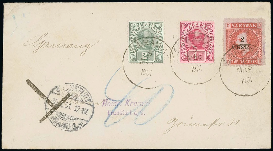 Sarawak 1899 Provisional Surcharges Covers 1901 (5 Mar.) envelope