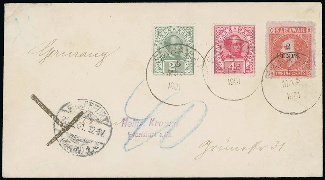 Sarawak 1899 Provisional Surcharges Covers 1901 (5 Mar.) envelope