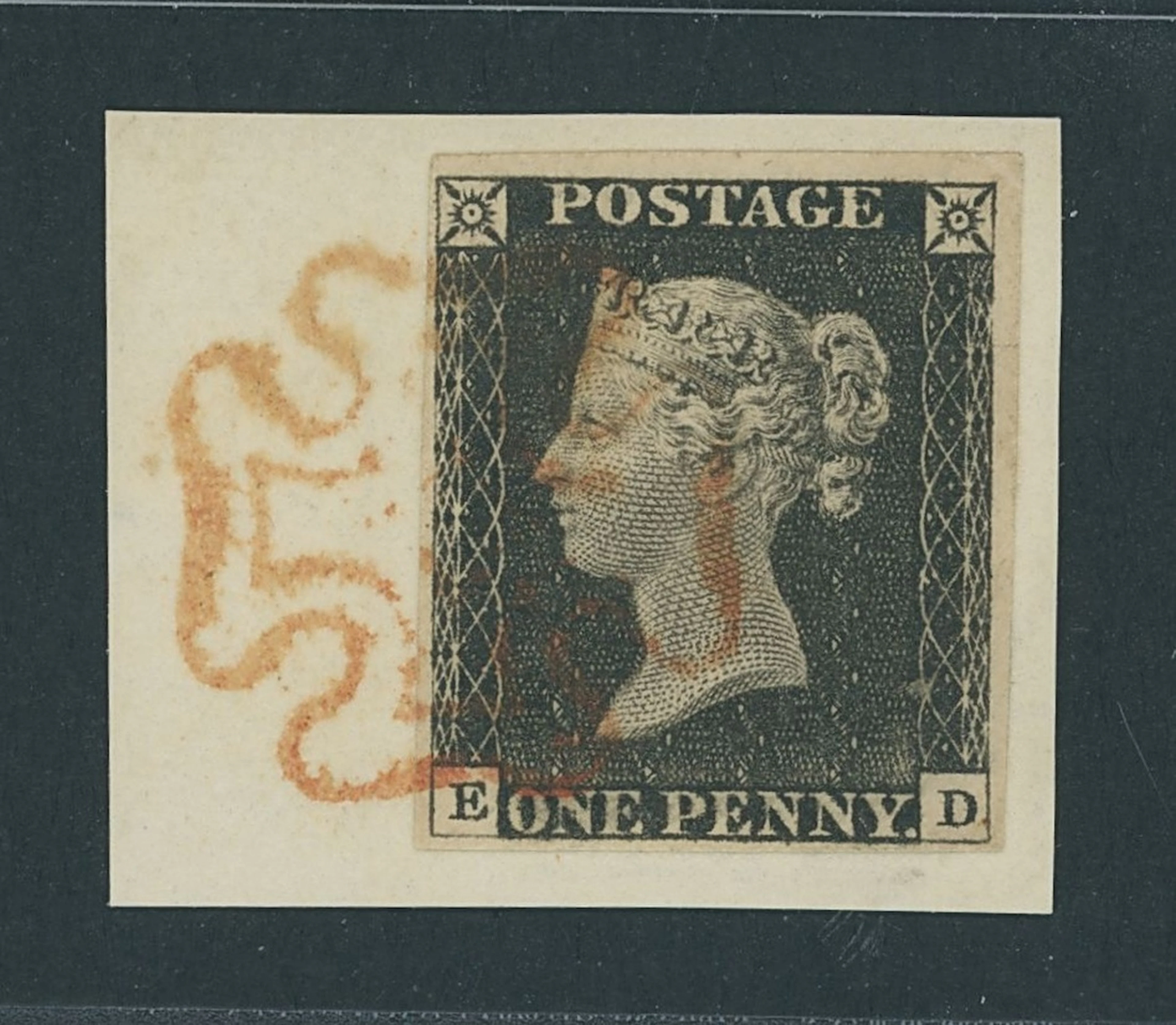 Great Britain 1840 One Penny Black Plate 3 ED, a slightly worn impression