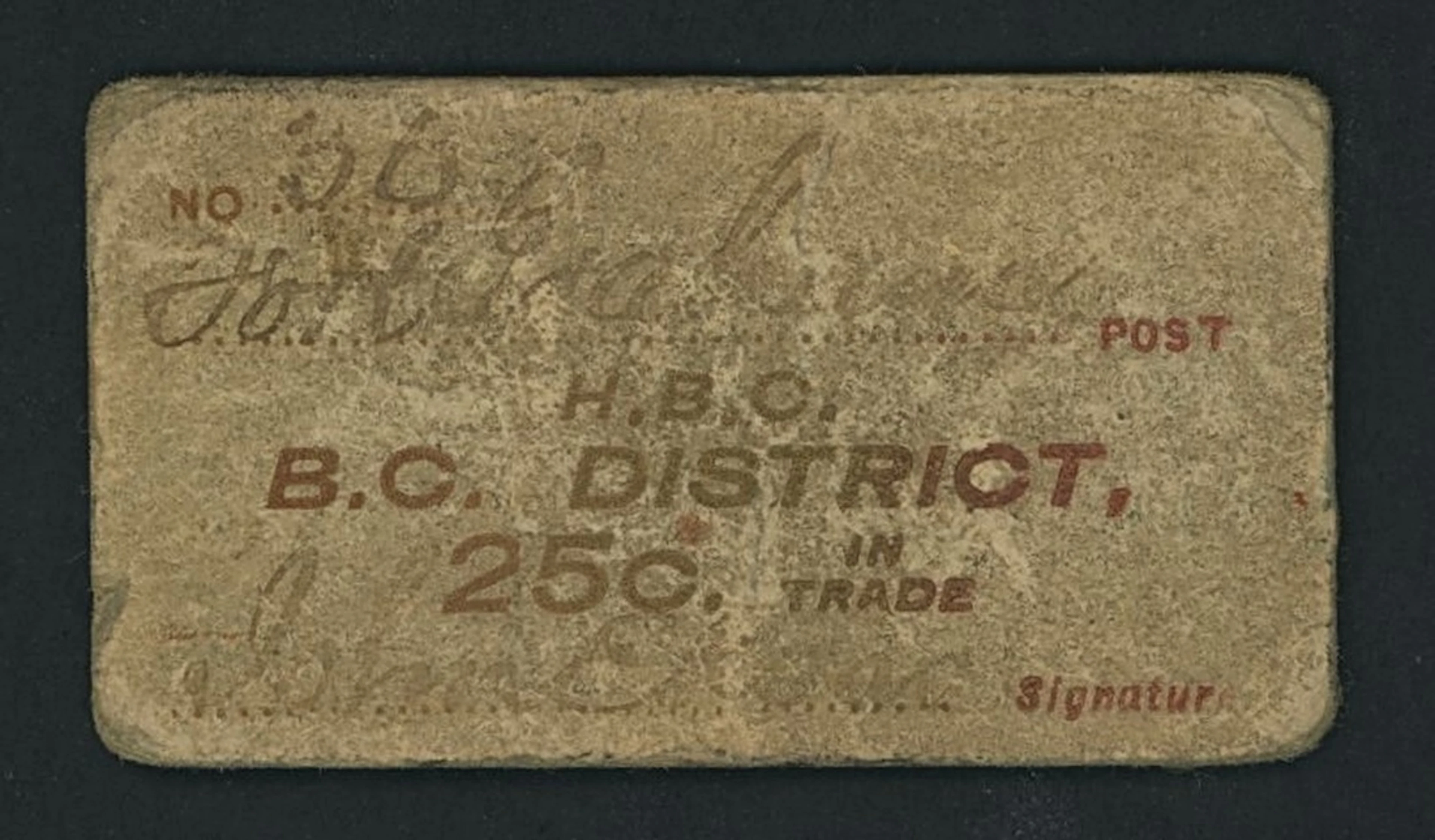 Hudson’s Bay Company, Canada, 25 Cents in Trade, B.C. District, Dease