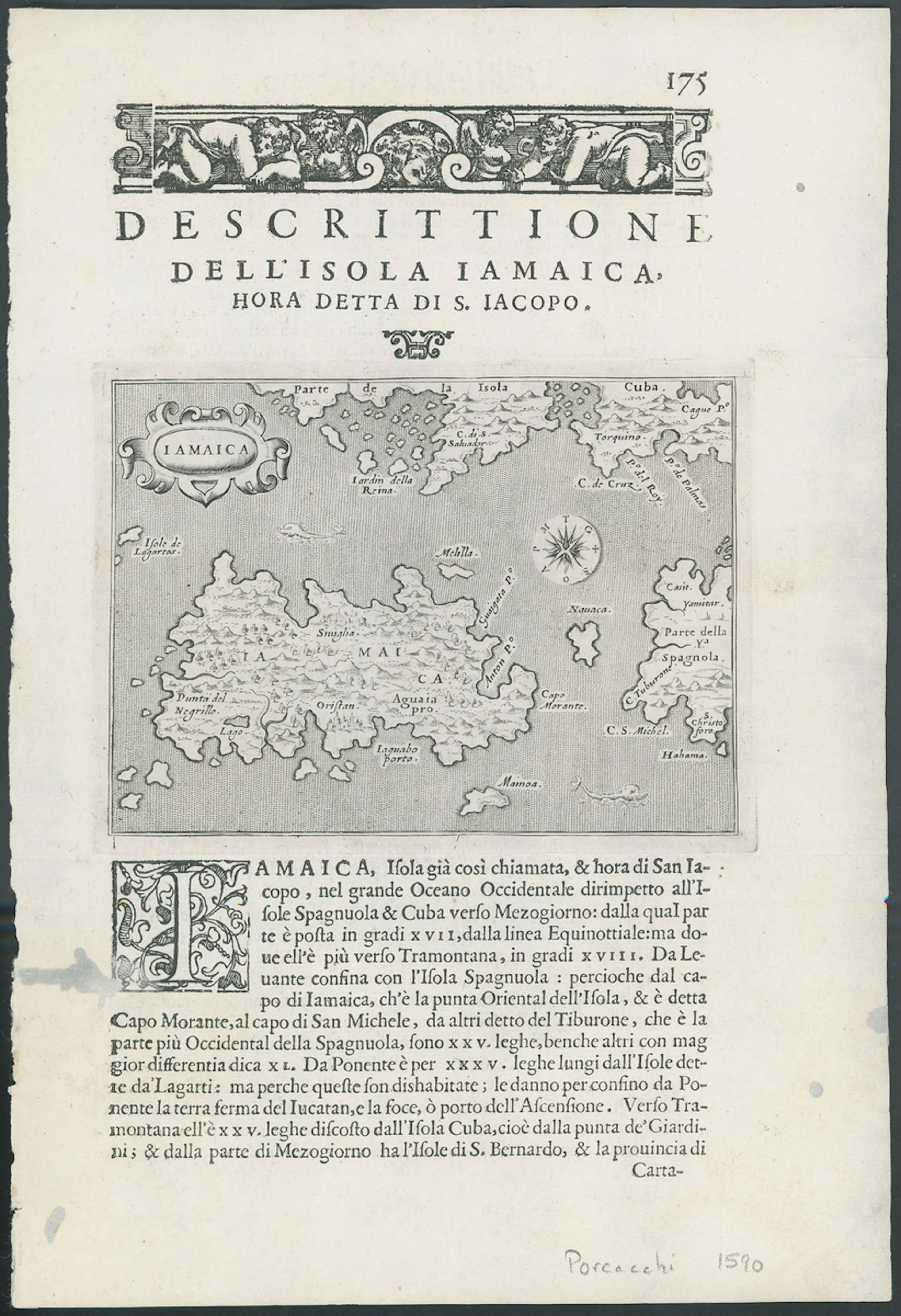 Jamaica Early Maps 1572 complete page 175 (198x287mm.) from "Descrittione