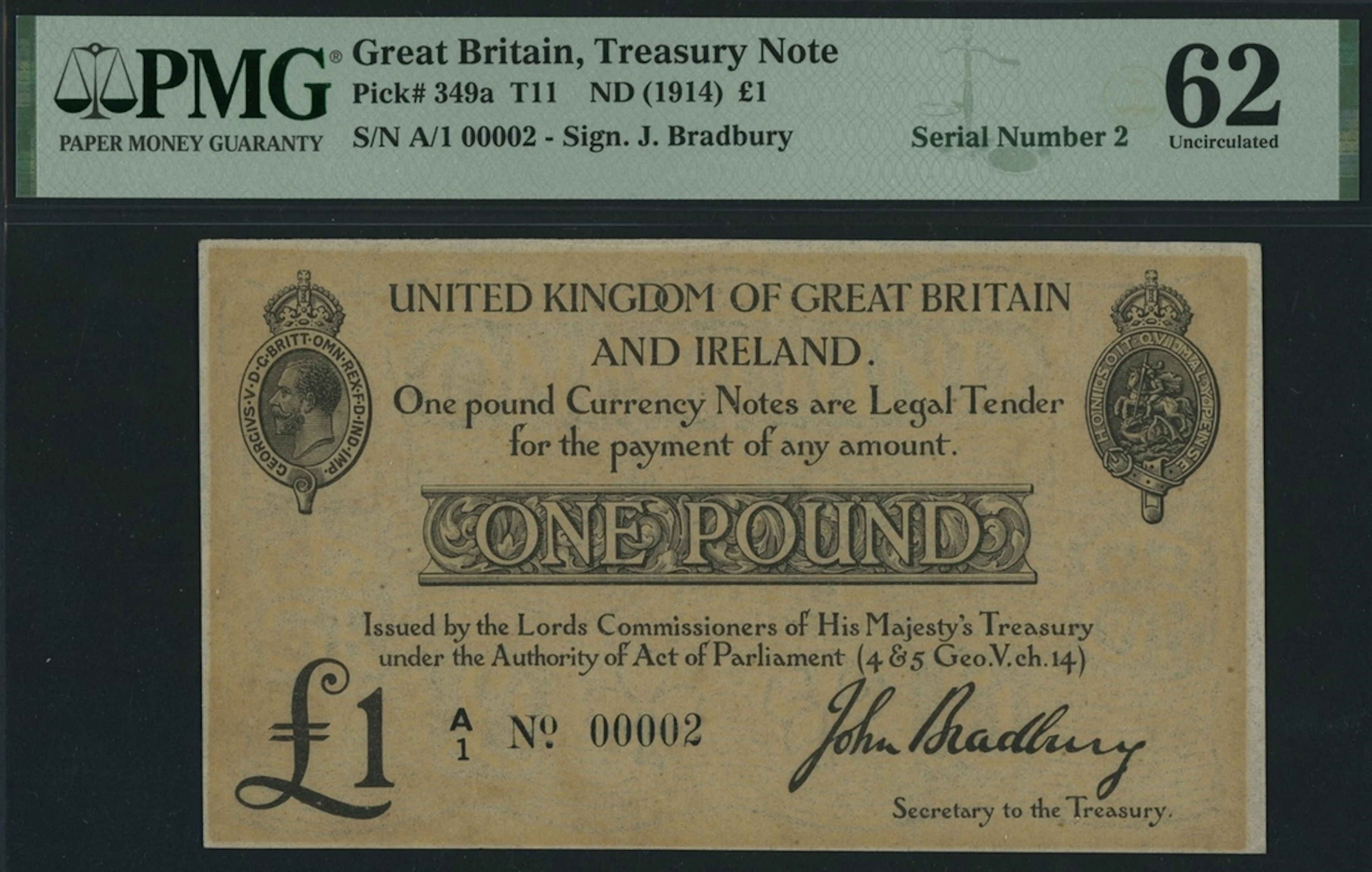 PIONEERING EXAMPLE OF THE BRADBURY SERIES £1 TREASURY NOTE
