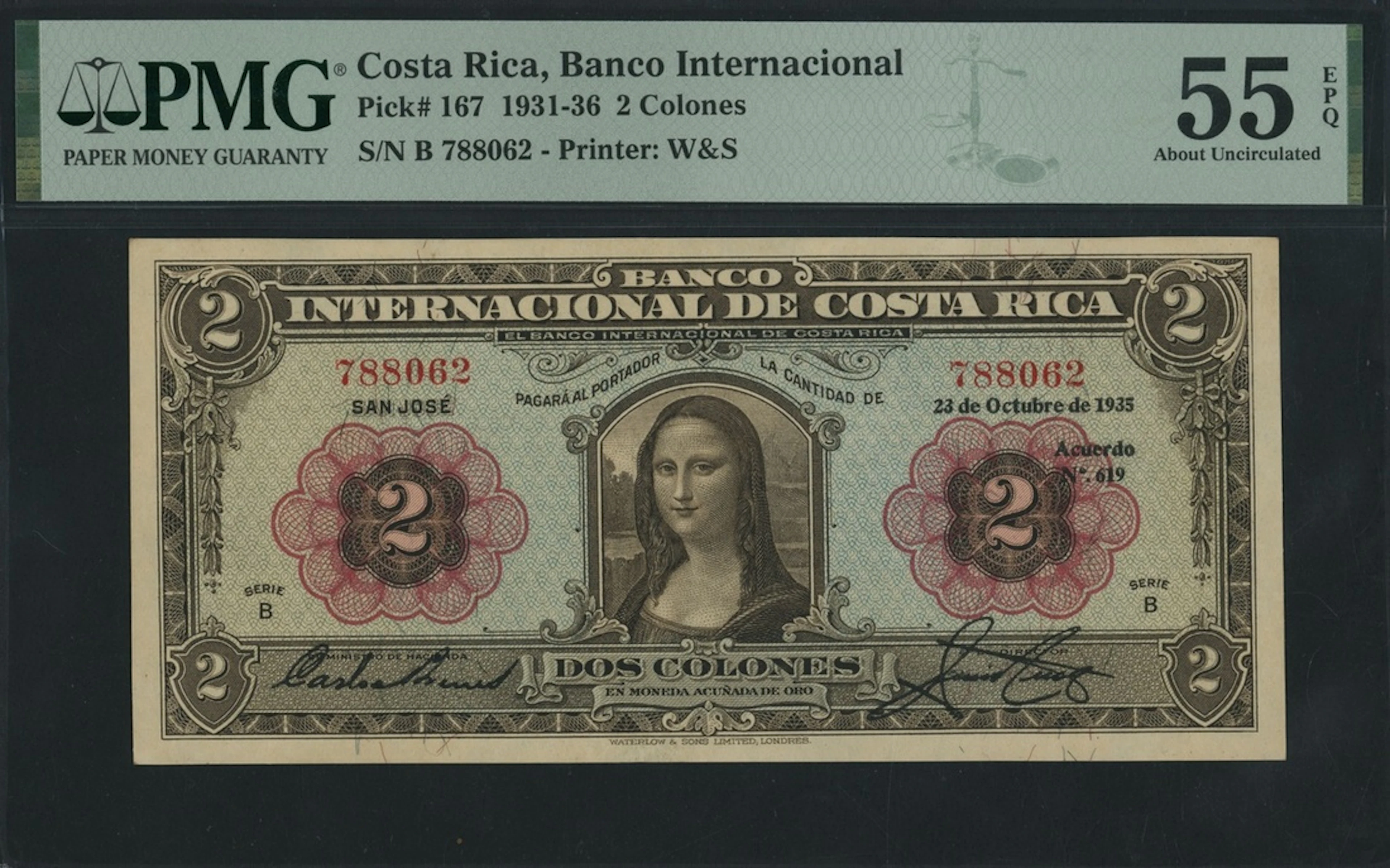 Banco Internacional de Costa Rica, 2 Colones, 23rd October 1935, serial