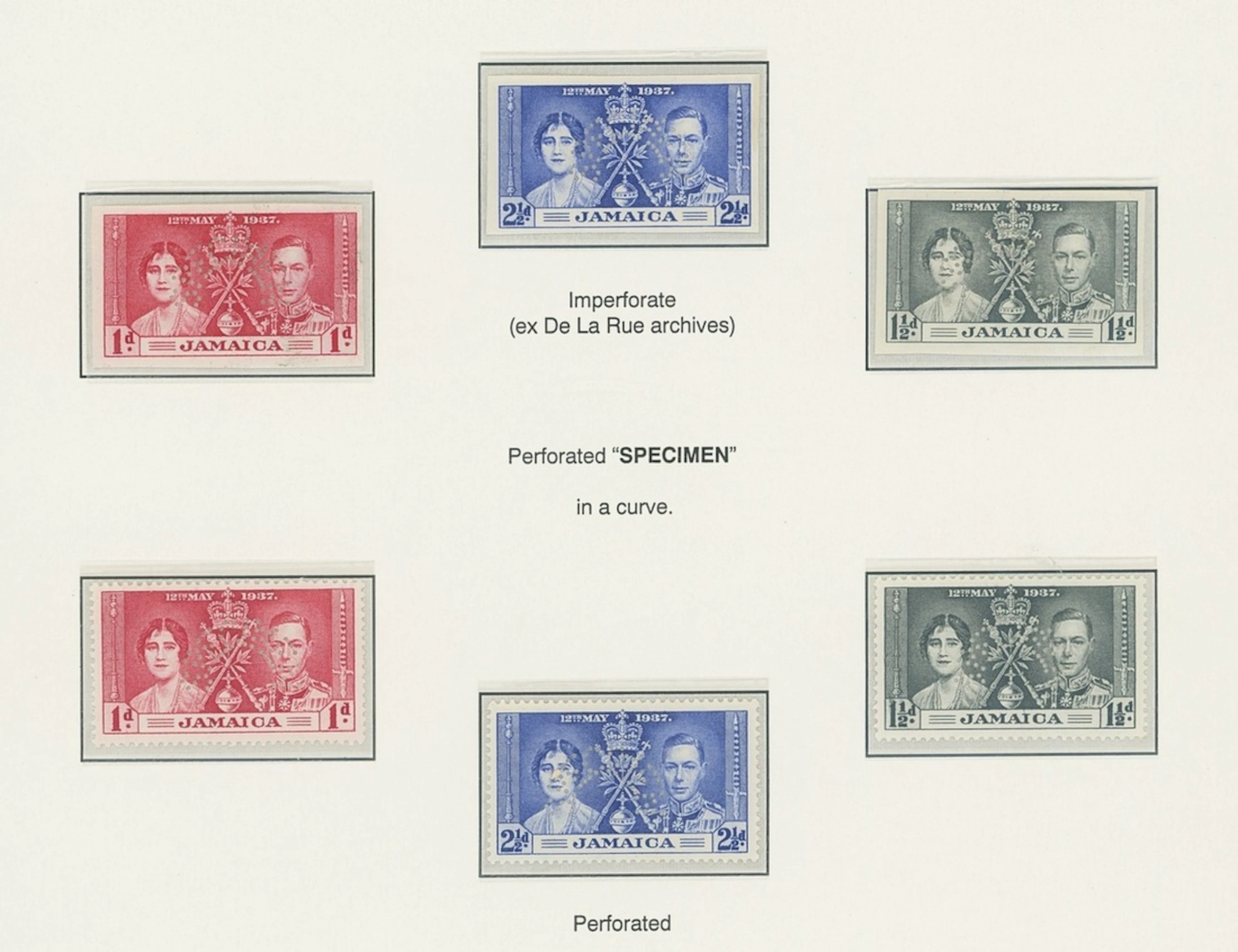 Jamaica 1937 Coronation 1d., 1½d. and 2½d.set of three, each imperforate
