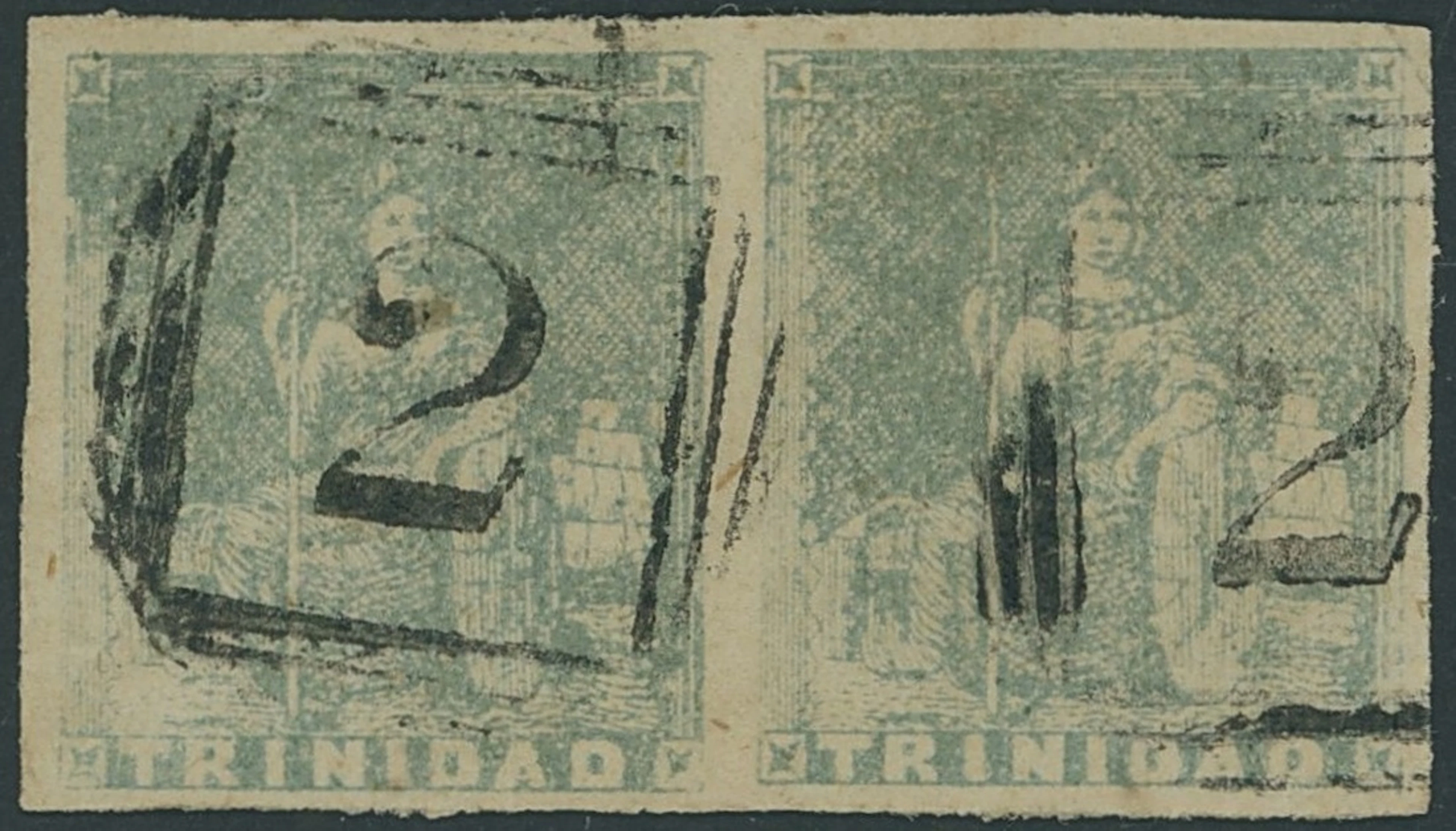 Trinidad 1852-60 Lithographed, third issue (1d.) blue horizontal pair