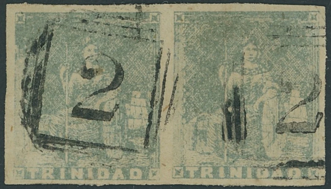 Trinidad 1852-60 Lithographed, third issue (1d.) blue horizontal pair