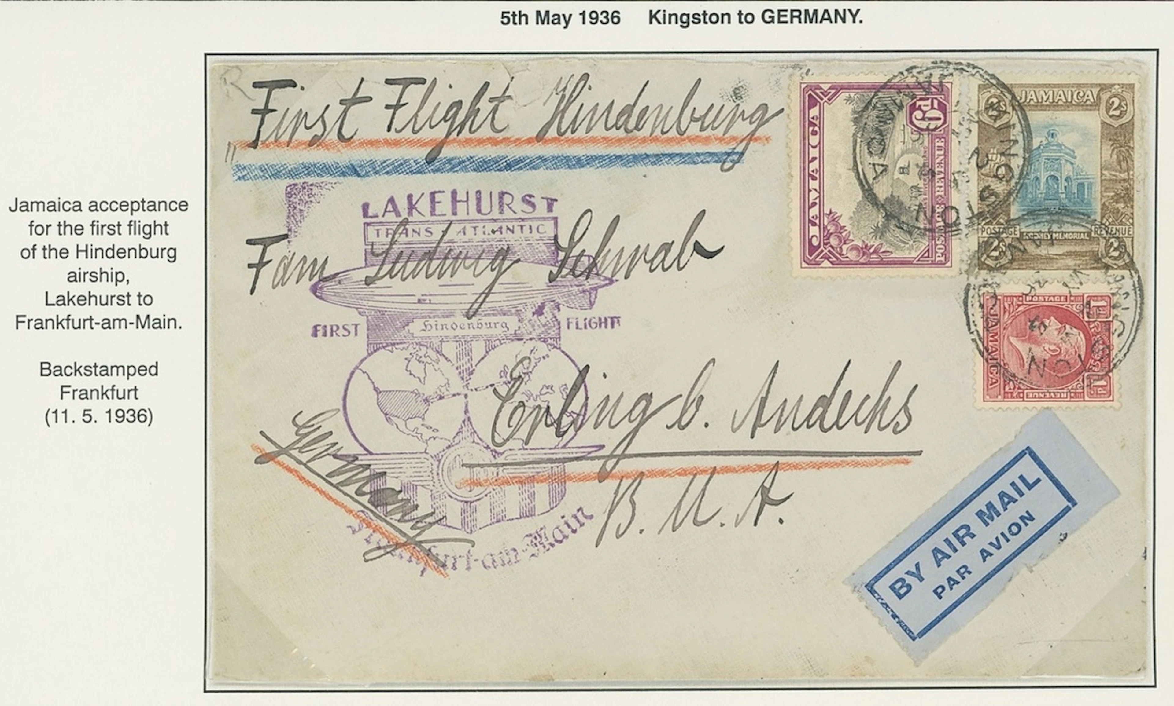 Jamaica Covers and Cancellations 1936 (5 May) envelope from Kingston