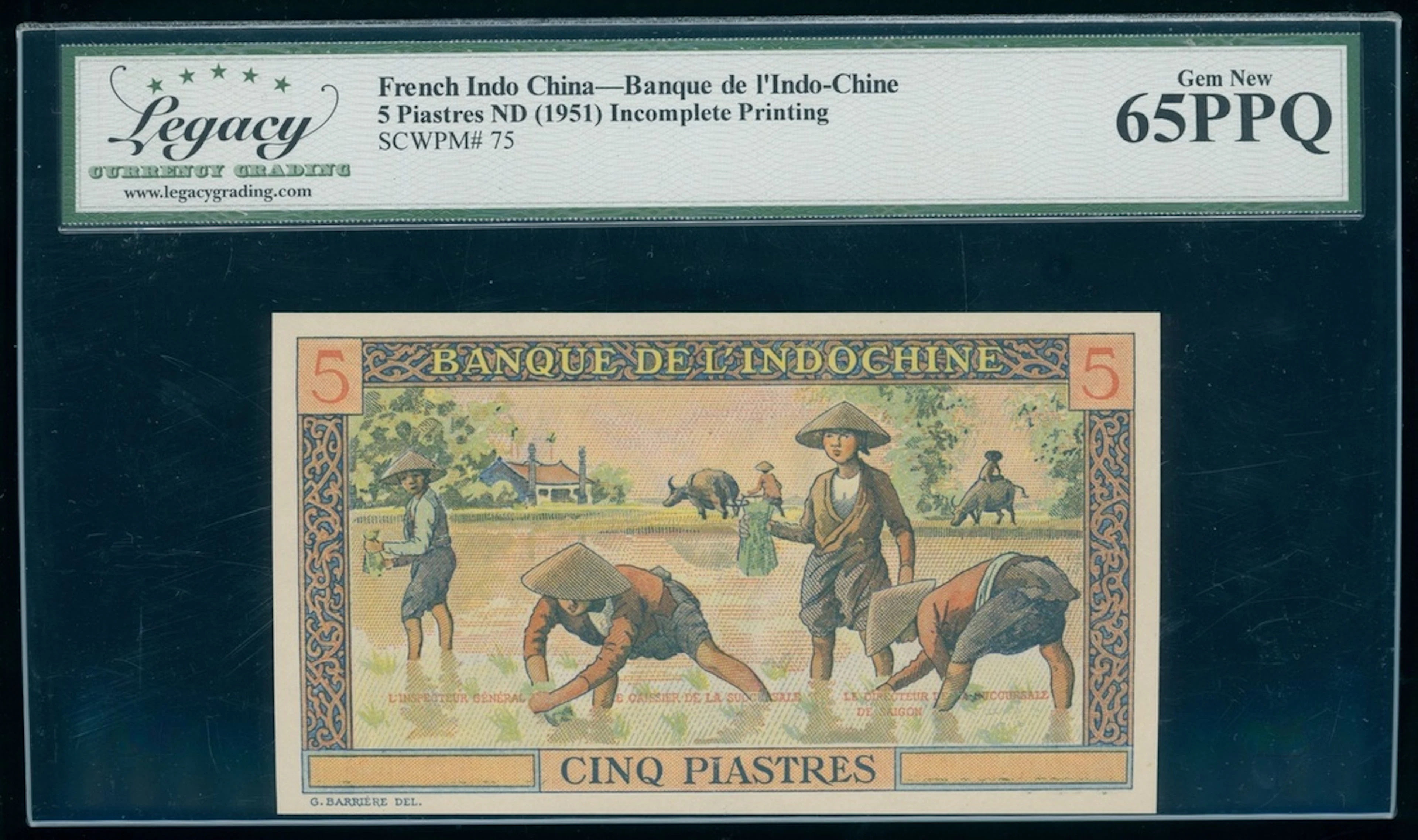 Banque de l'Indochine, French Indo China, ERROR 5 piastres, ND (1951)