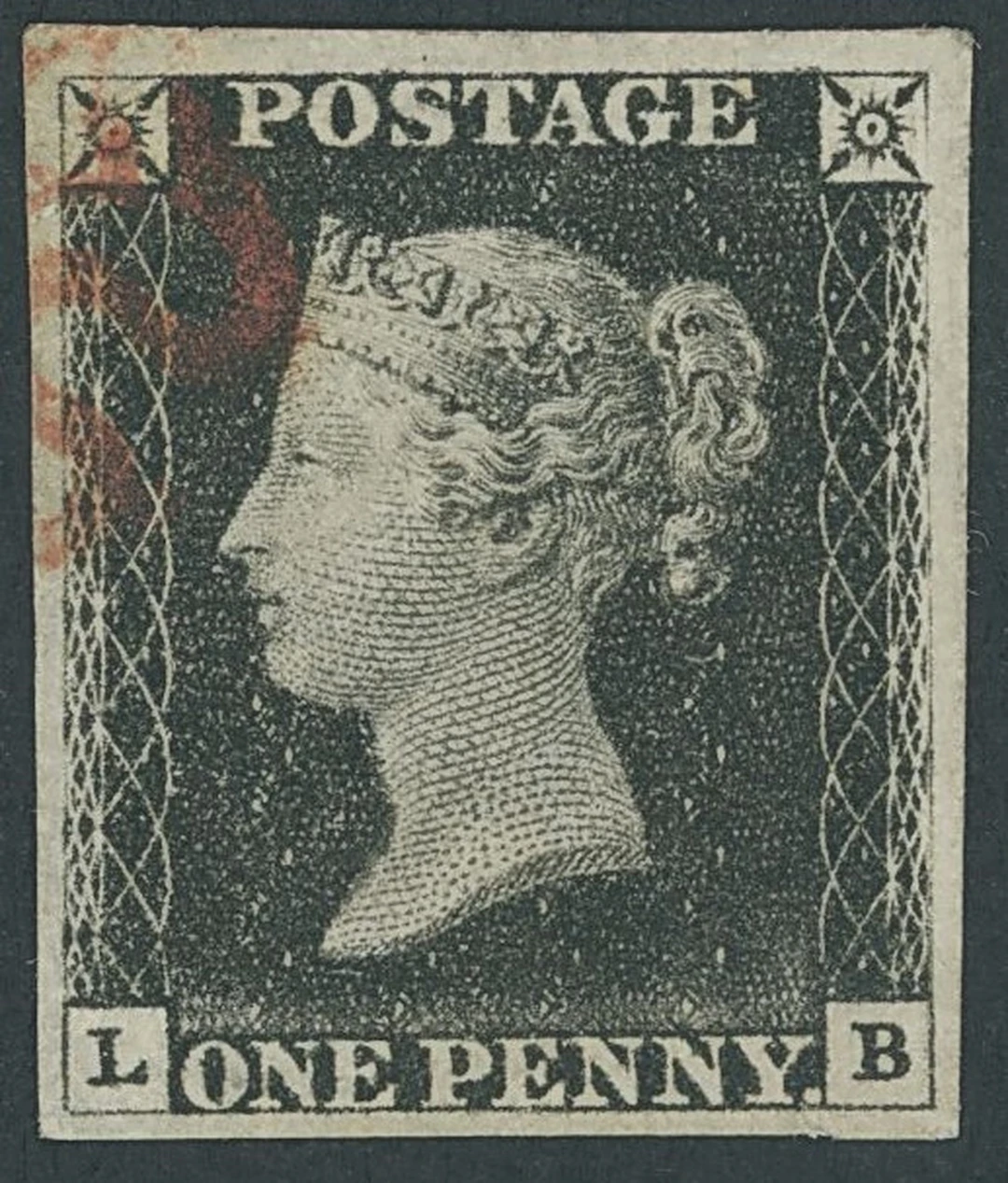 Great Britain 1840 One Penny Black Plate 1b LB, recut side-lines