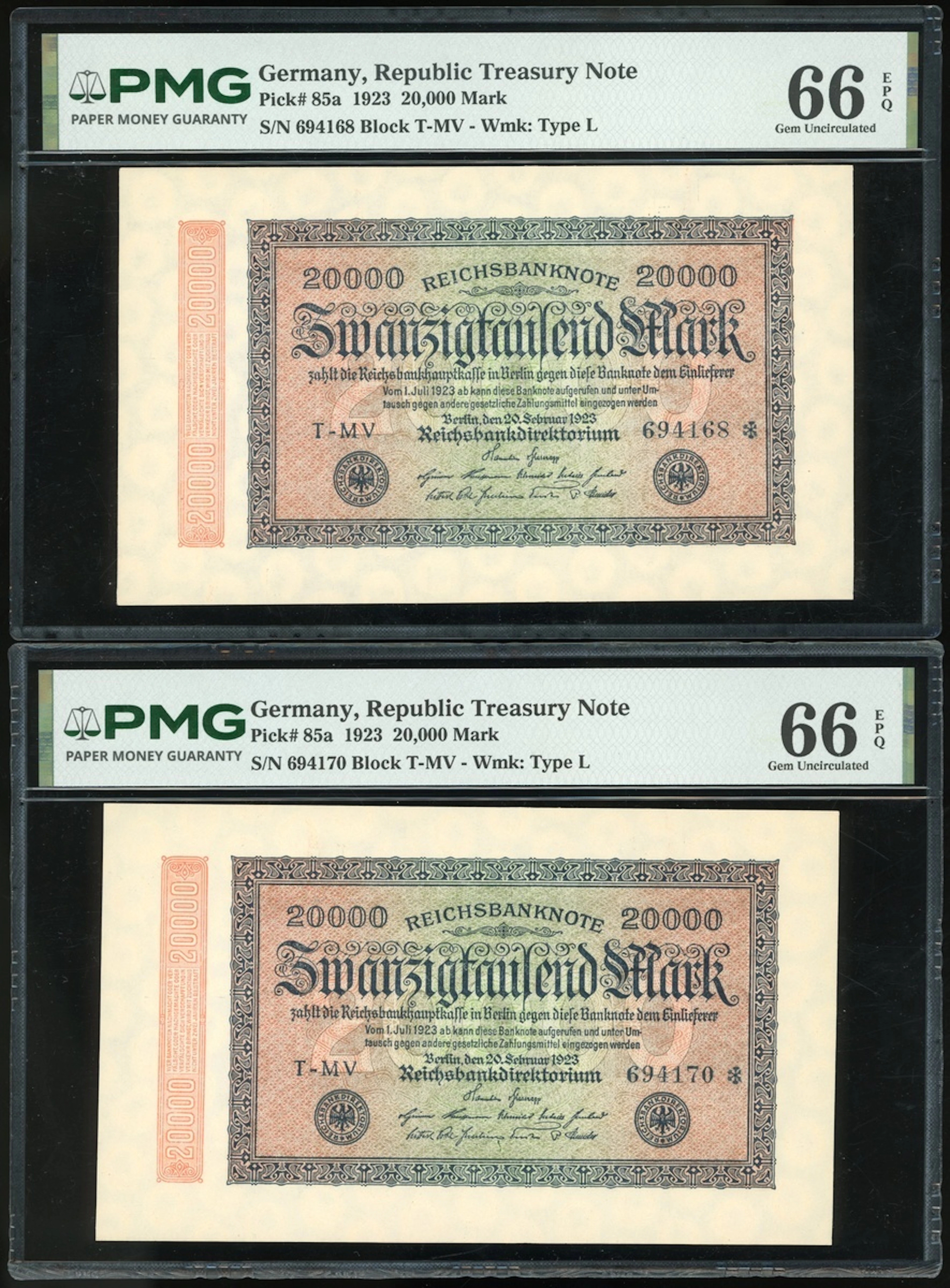 Germany, Reichsbanknote, Republic Treasury Note, 20000 Mark (2), 1923