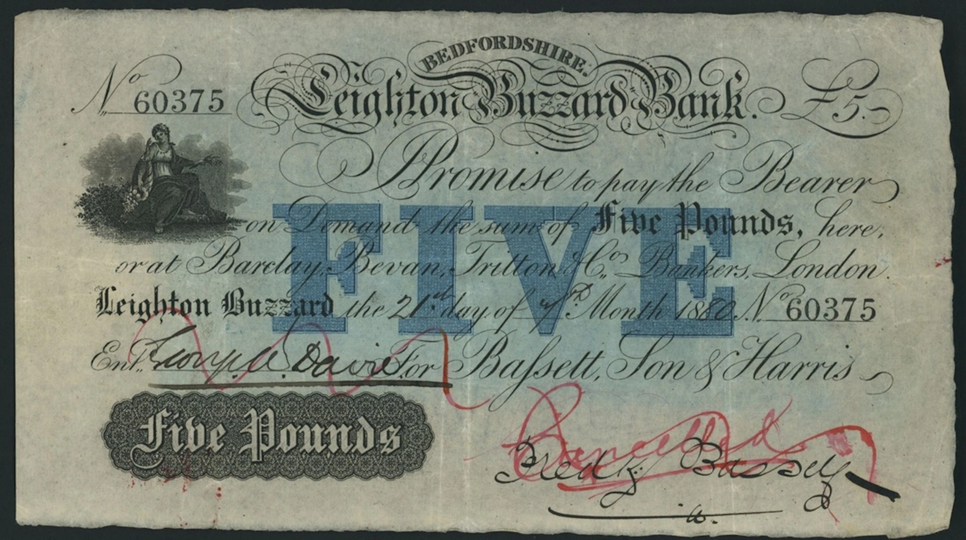 Leighton Buzzard Bank, for Bassett, Son & Harris, £5, 21st July 1880