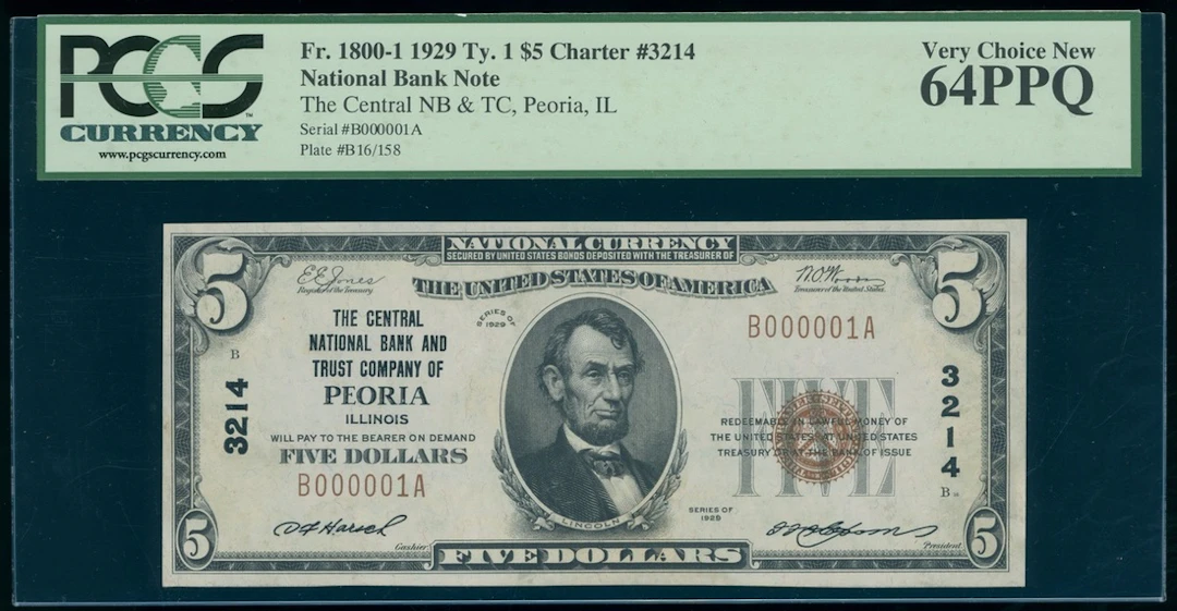 United States, National Bank of Peoria, $5, 1929, Charter number 3214
