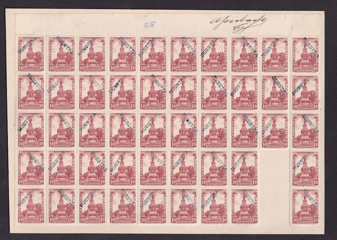 Mexico 1923, 10c. Claret, rouletted, an almost complete sheet of 48