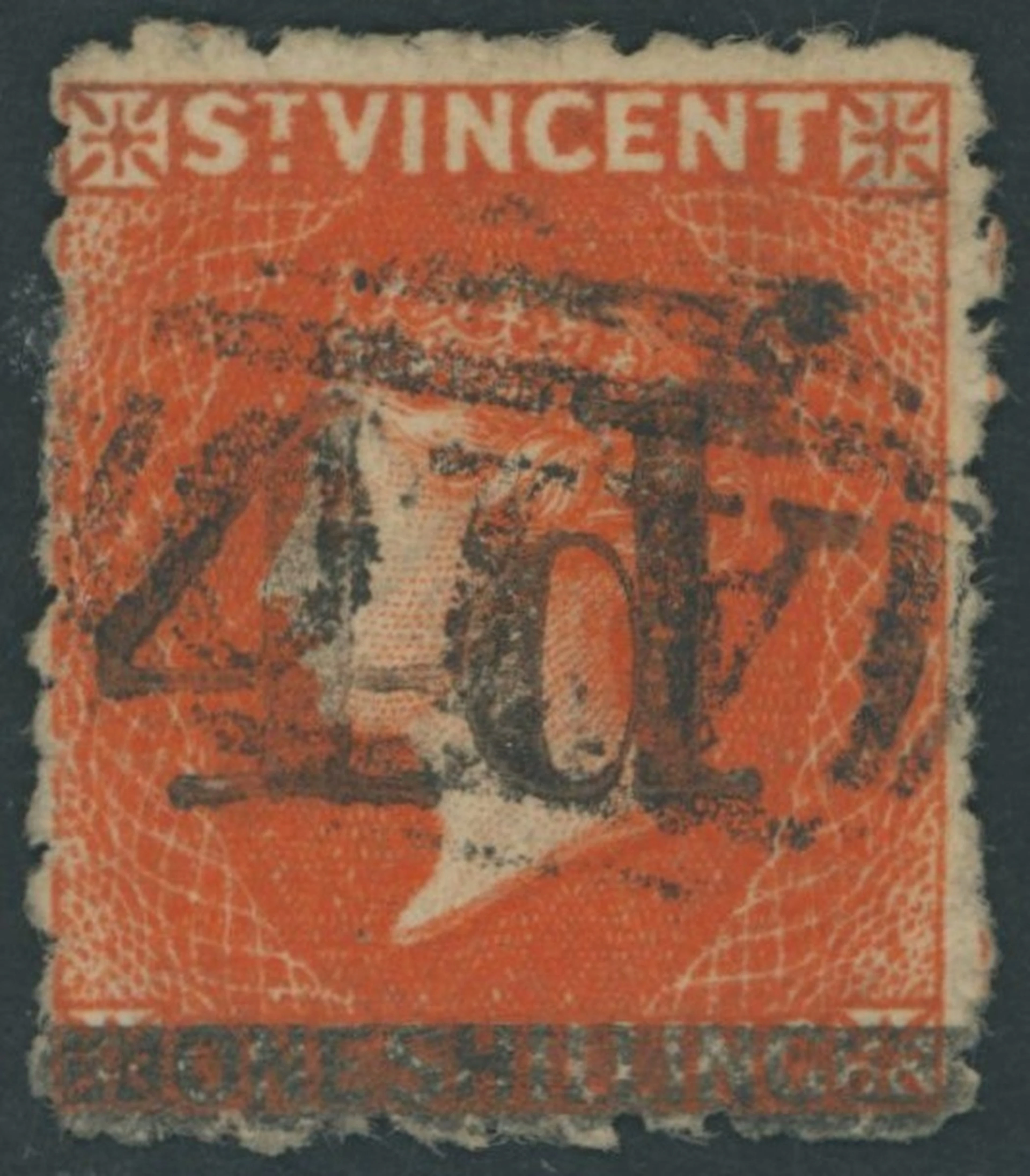 St. Vincent 1881 4d. on 1/- bright vermilion with blunt-nosed "4"