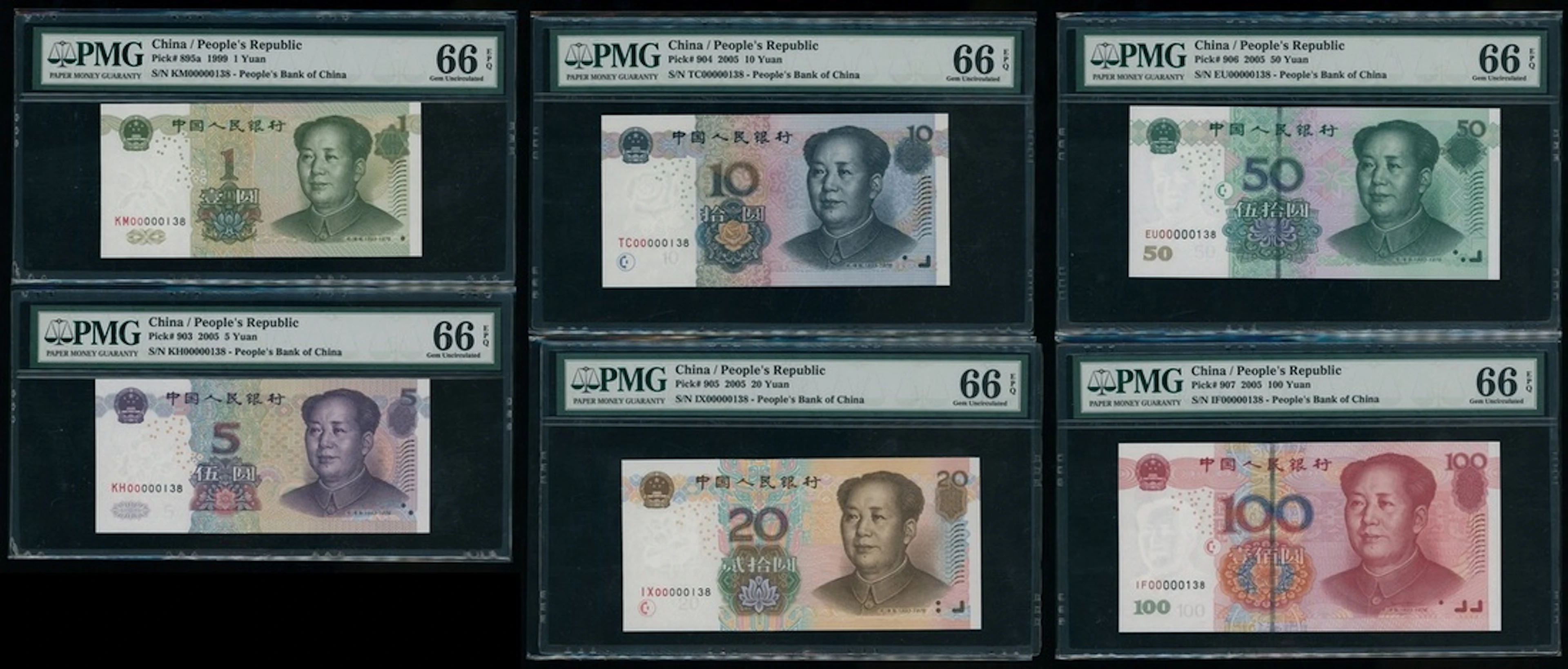 People's Bank of China, 5th Series Renminbi, 1999-2005, a set of matching
