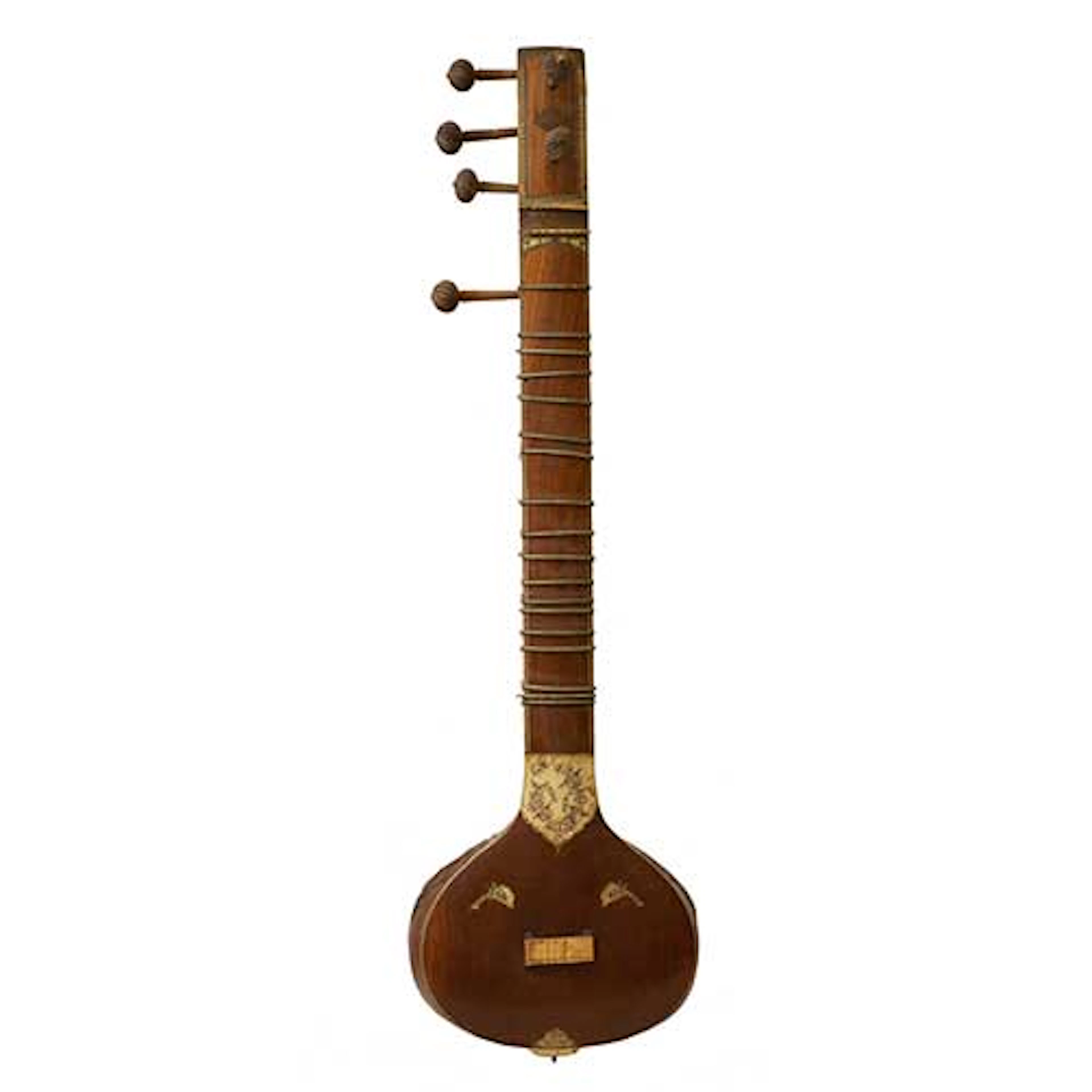 Sitar en madera tallada con decoracin en hueso tallado y policromado