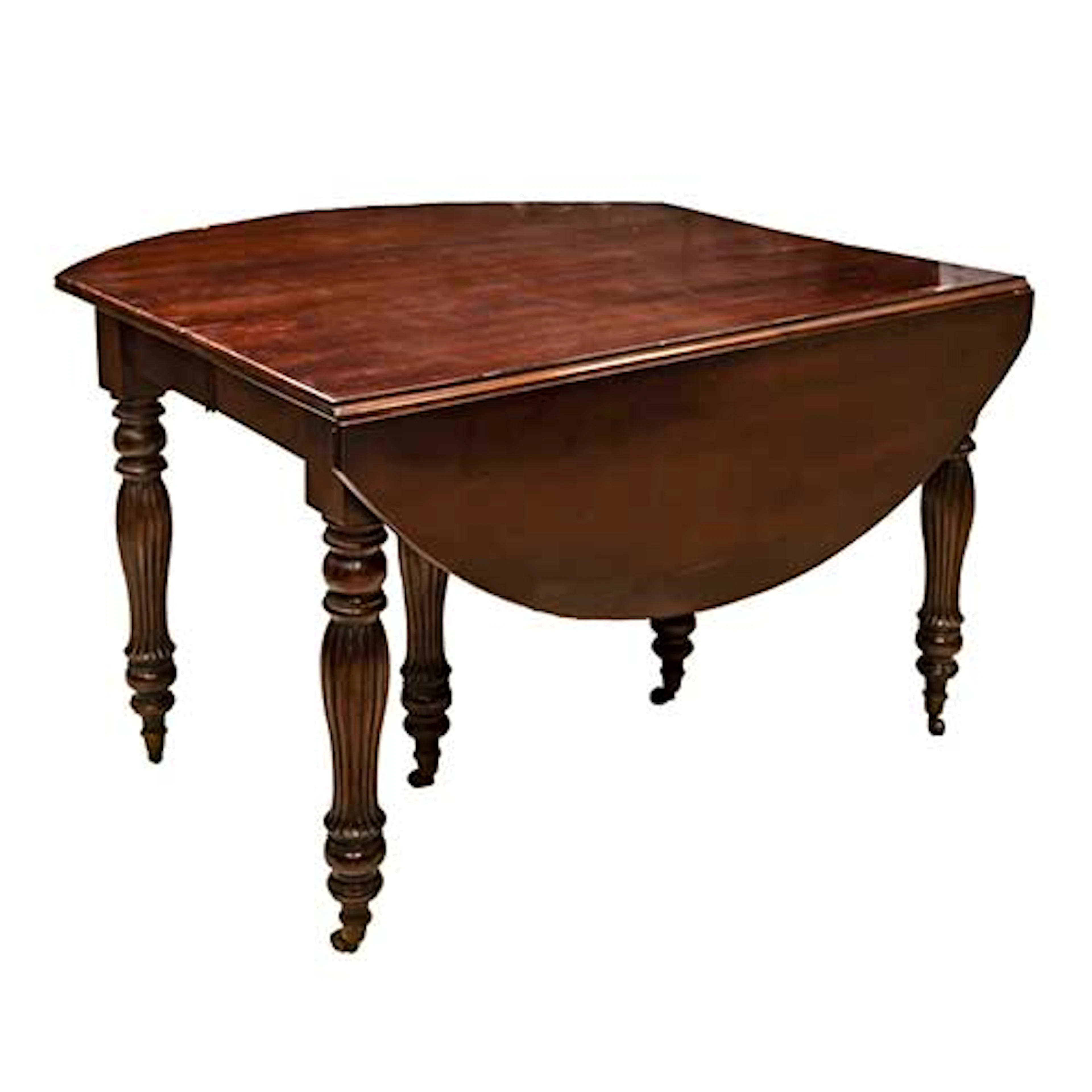 Mesa de comedor francesa con alas y seis pies modelo de paraguas. Rplica.