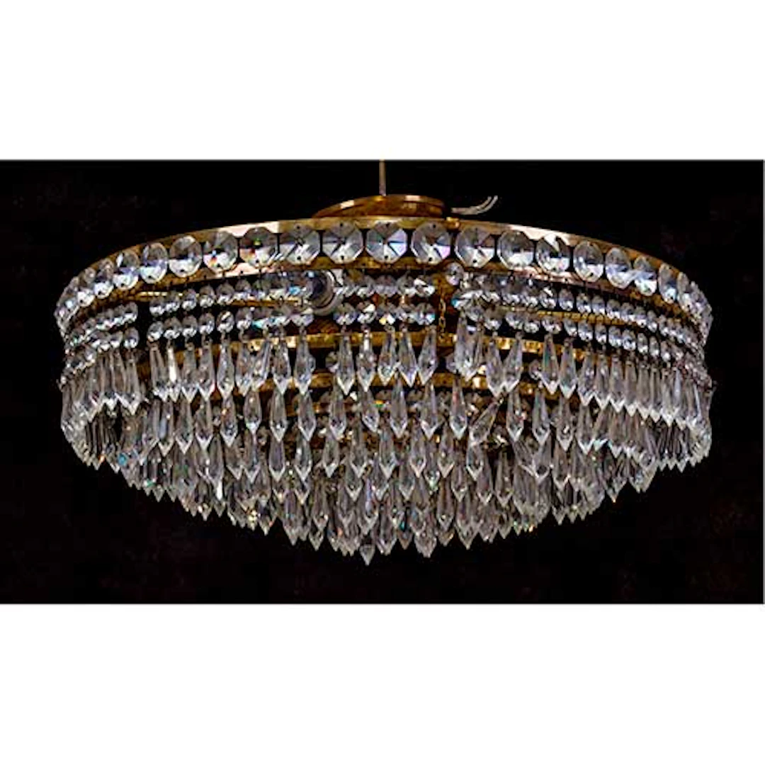 Lmpara de techo en cristal y soporte de bronce de cuatro luces con