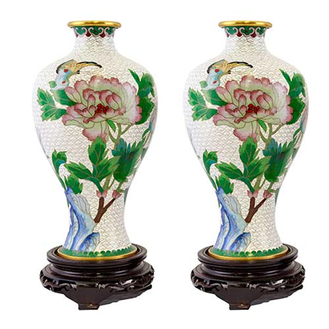 Pareja de jarrones cloisson con decoracin floral