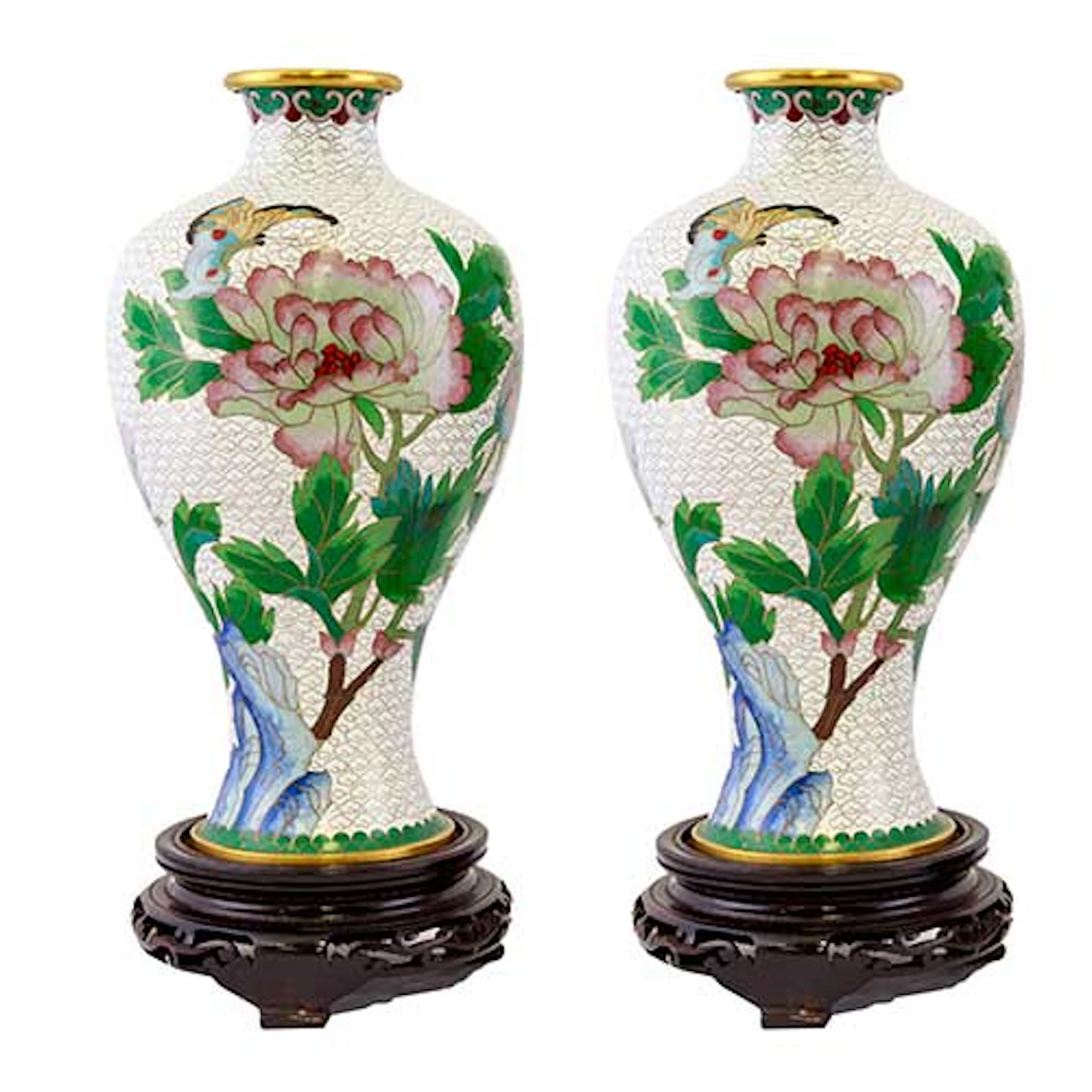 Pareja de jarrones cloisson con decoracin floral
