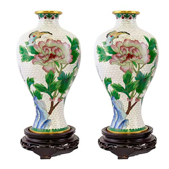 Pareja de jarrones cloisson con decoracin floral
