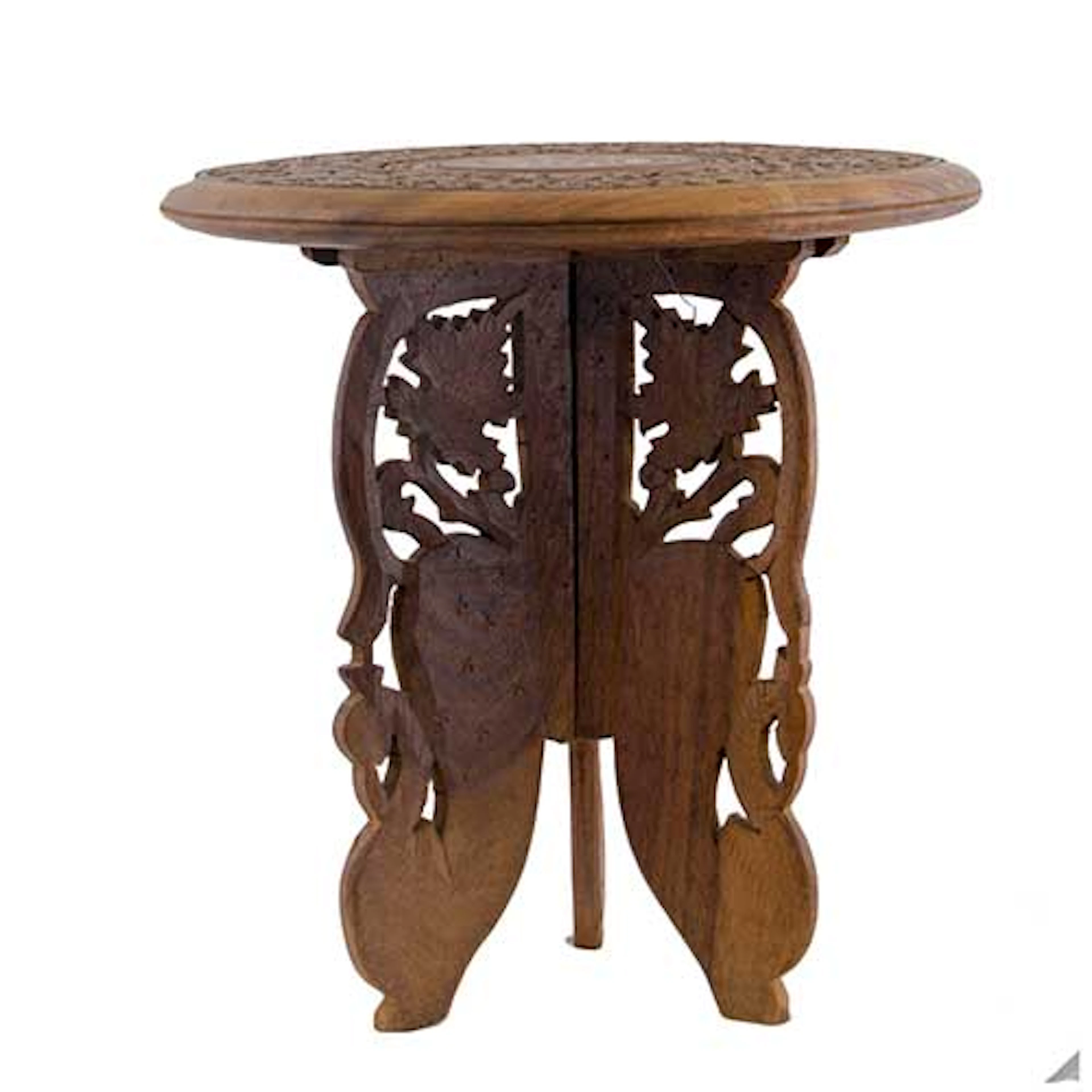 Mesita decorativa o auxiliar de macetero en madera tallada.