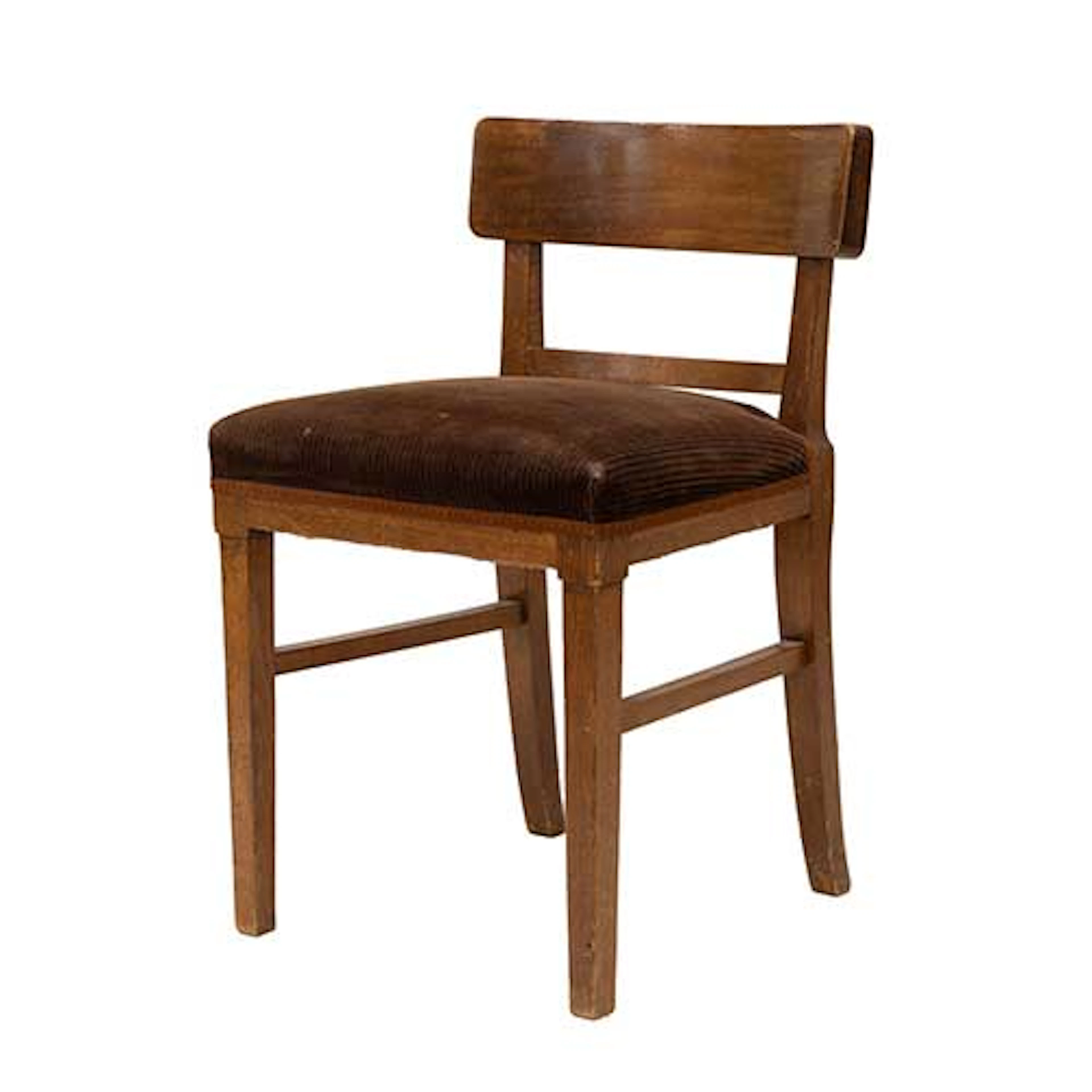 Silla de respaldo bajo en madera y asiento tapizado.