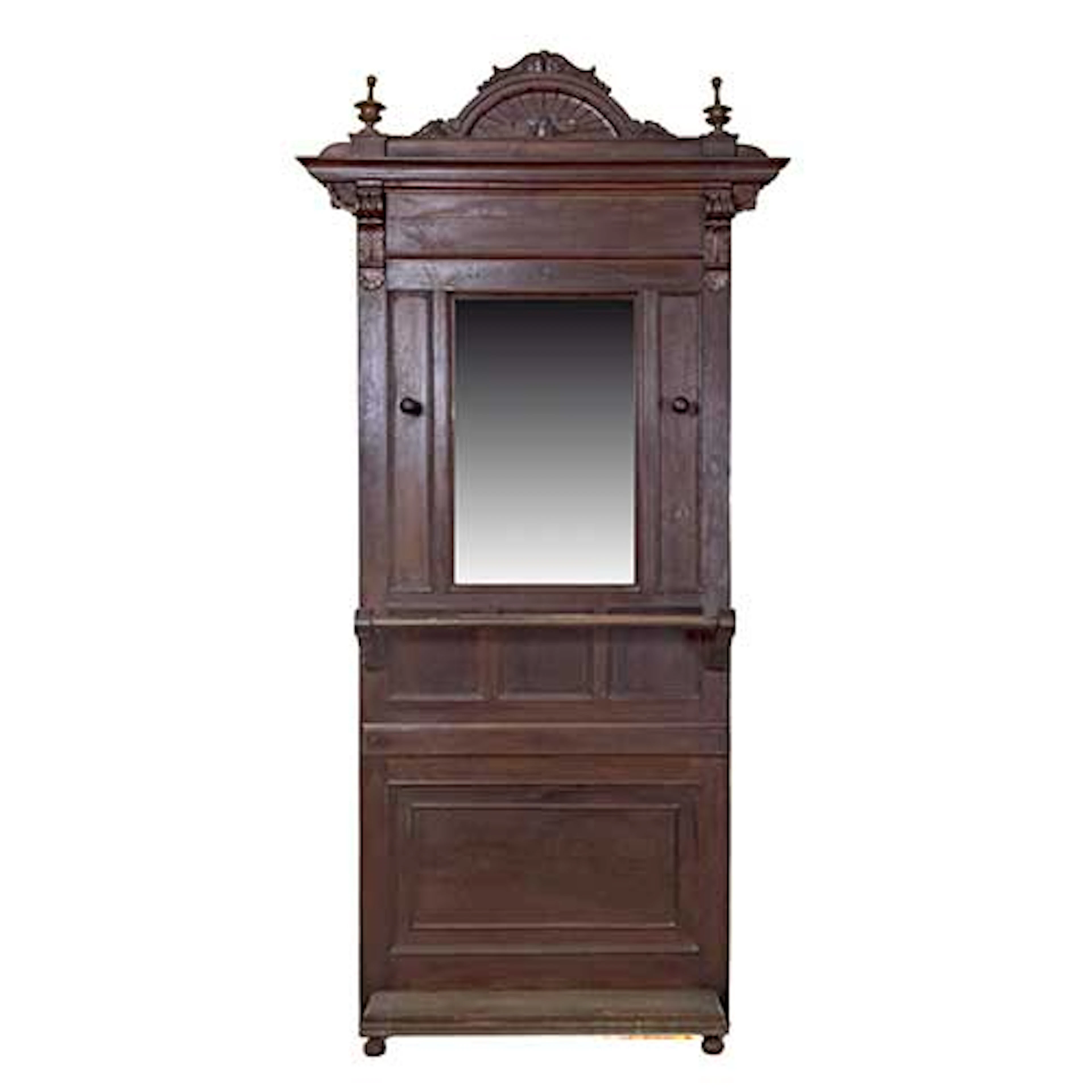 Mueble perchero Alfonsino en madera de nogal con espejo y paragero