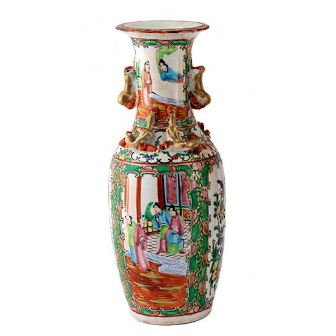 Jarrn realizado en porcelana de Cantn, pintado a mano con escenas