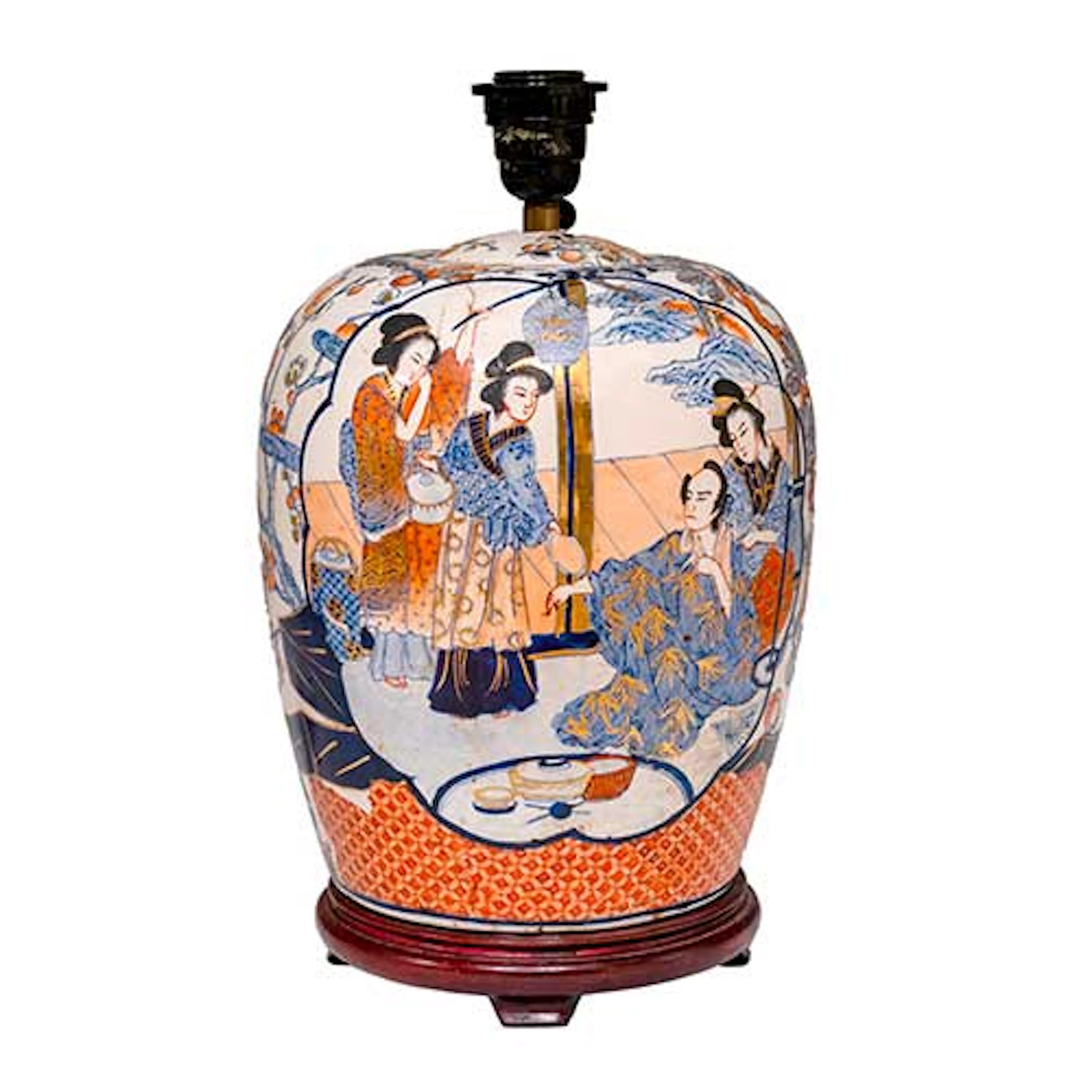 Lmpara de sobremesa en porcelana oriental con sello rojo en base