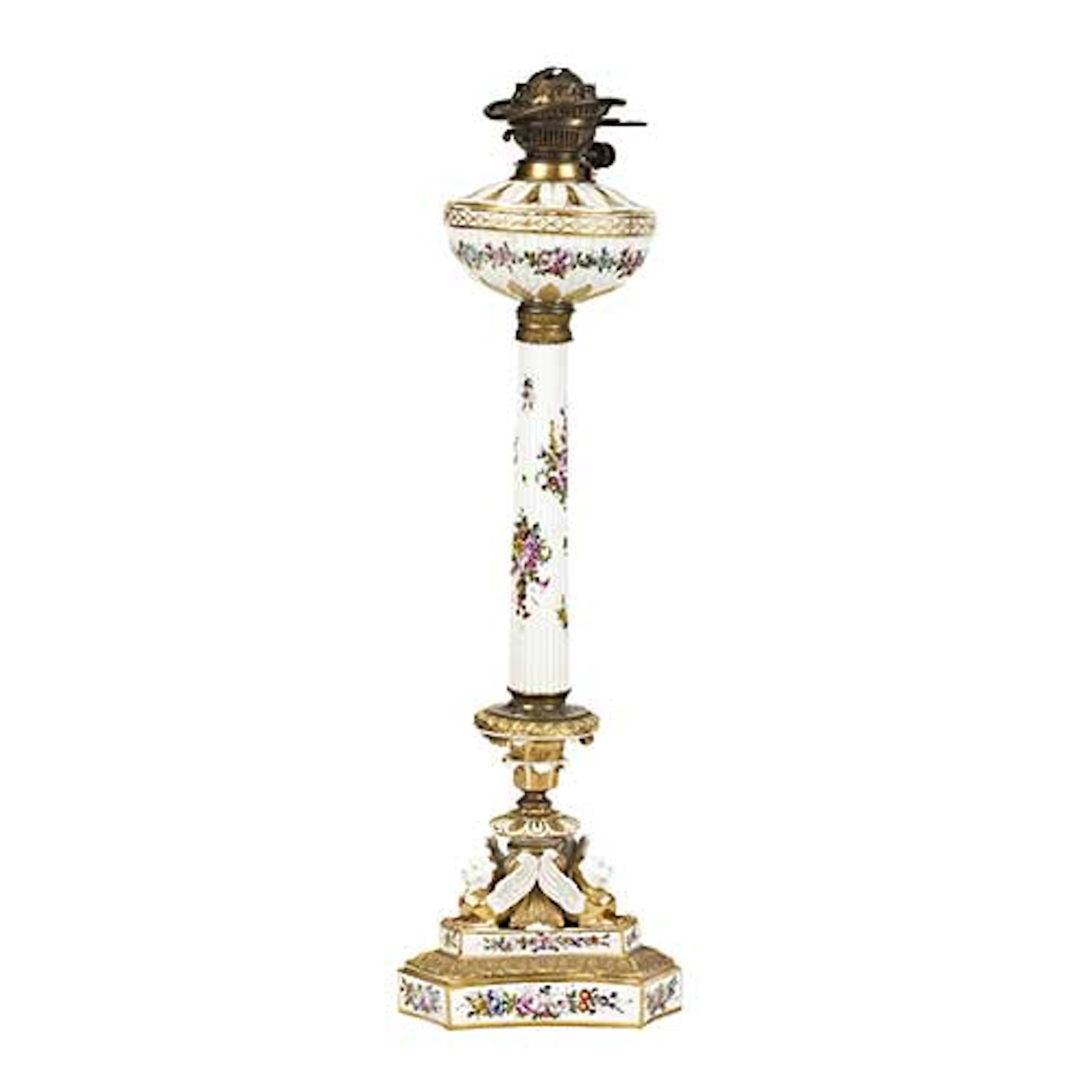 Pie de lmpara en porcelana esmaltada tipo Sajonia, ca. 1900