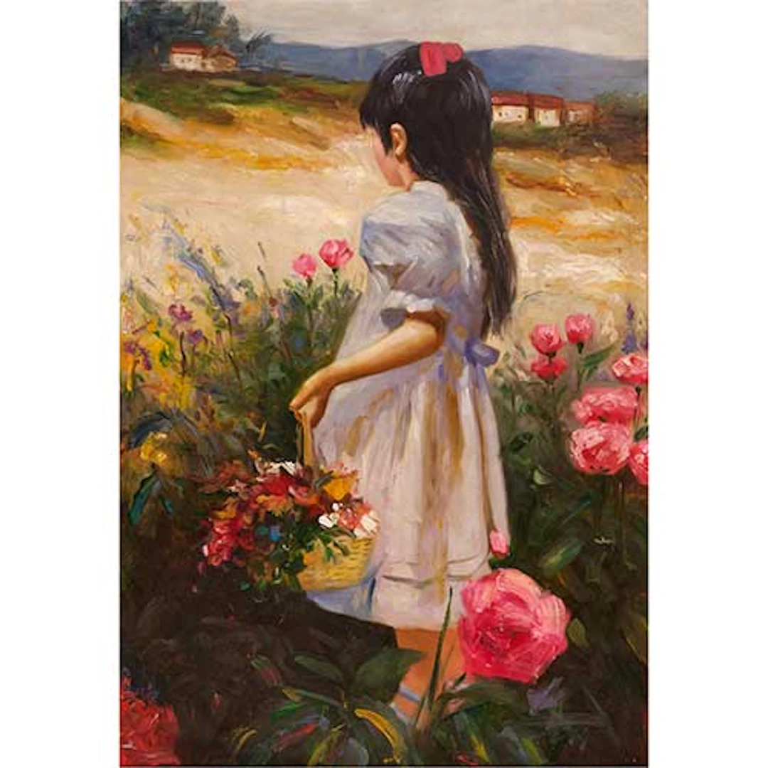 Nia recogiendo flores