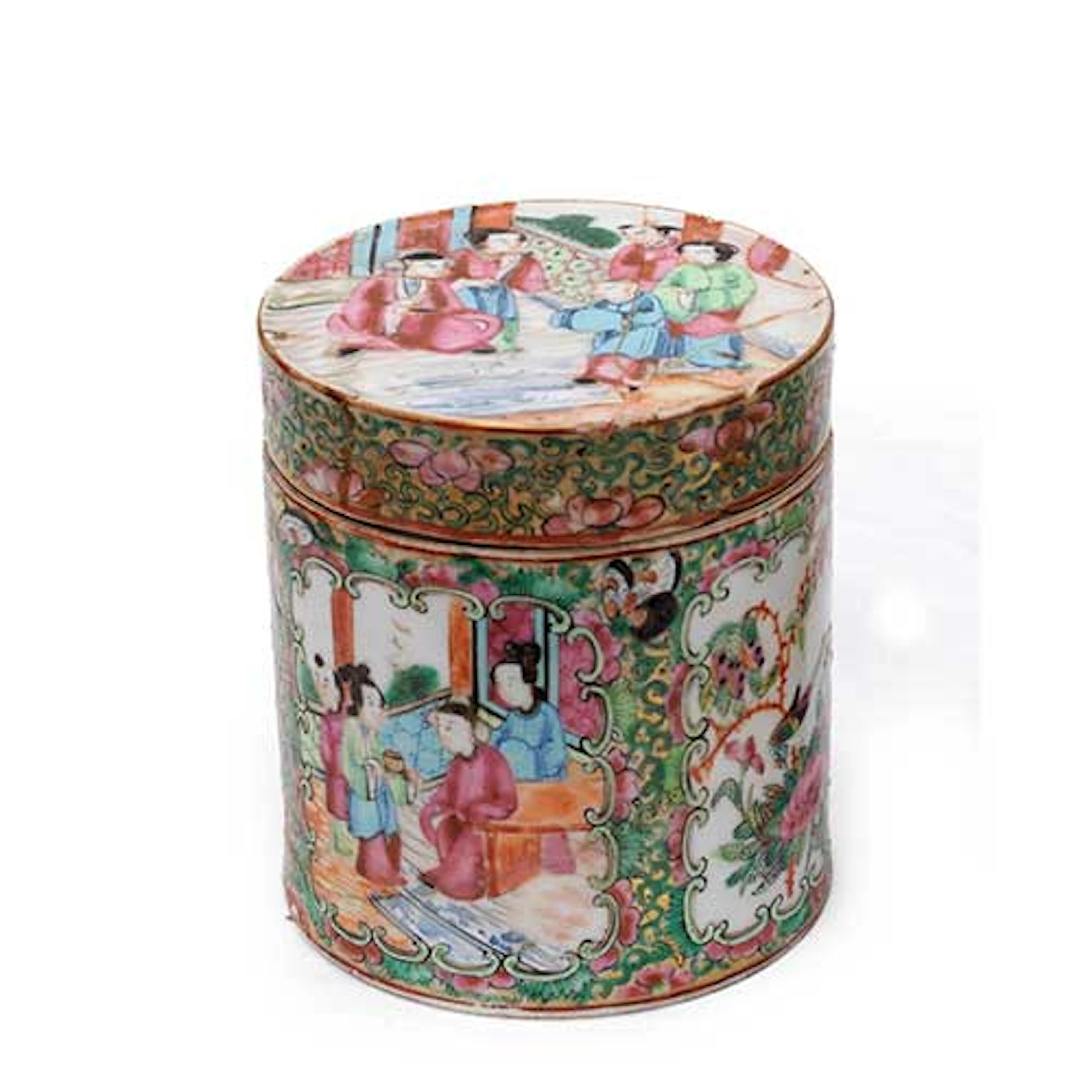 Bote en porcelana de Cantn con decoracin pintada S. XIX