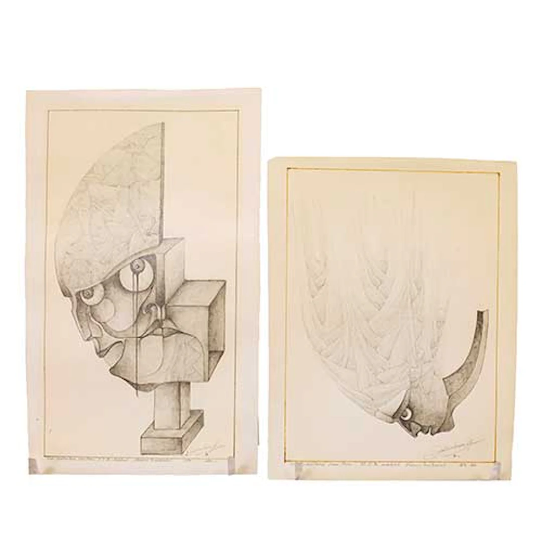 Lote de dos dibujos a lpiz sobre papel
