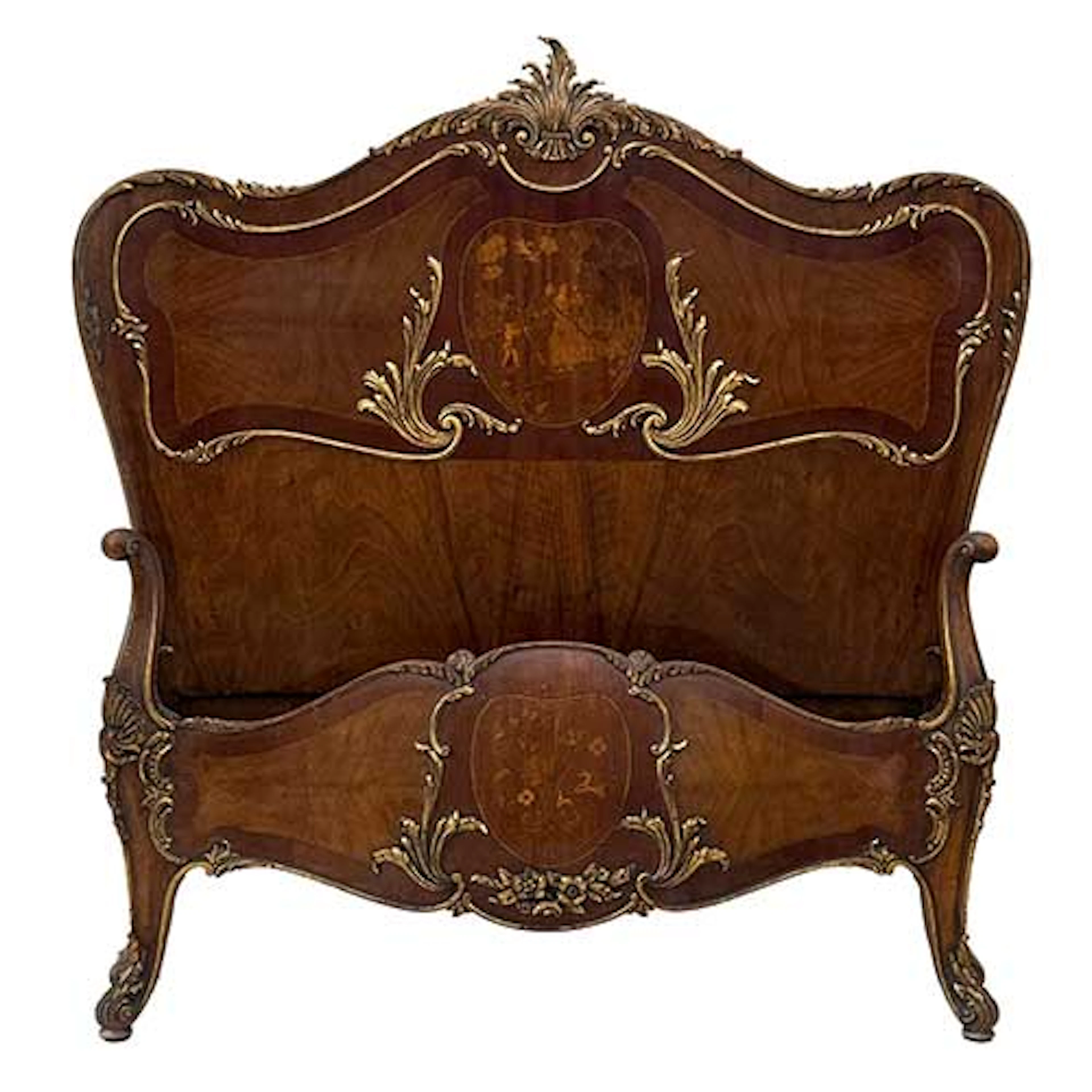 Pareja de camas en marquetera y madera dorada